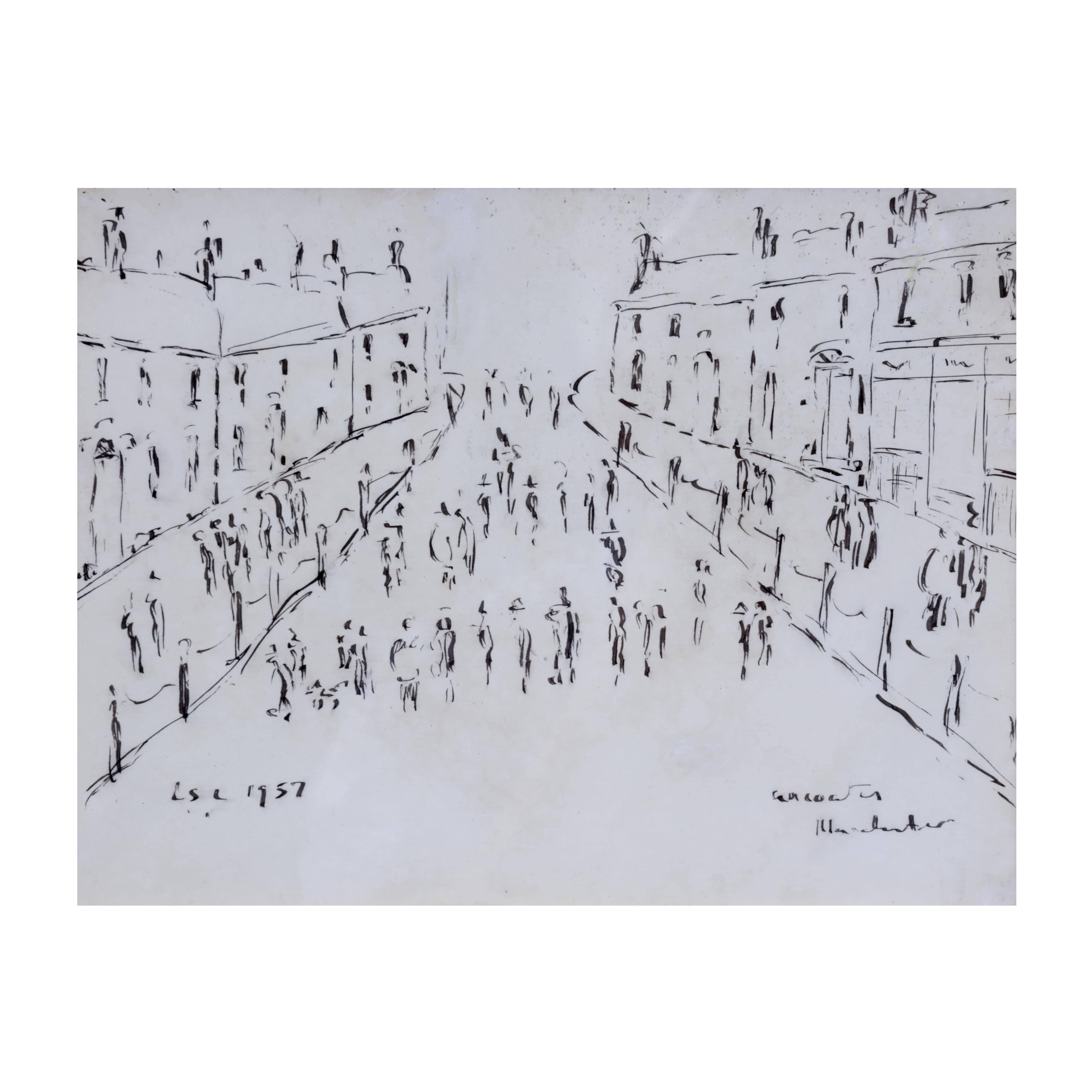 A street scene of Ancoats in Manchester drawn quickly and impulsively by one of Britain’s most famous artists - L.S. Lowry.

Further Information: Born in Rusholme, Manchester in November 1887, L.S. Lowry is unquestionably the most celebrated of