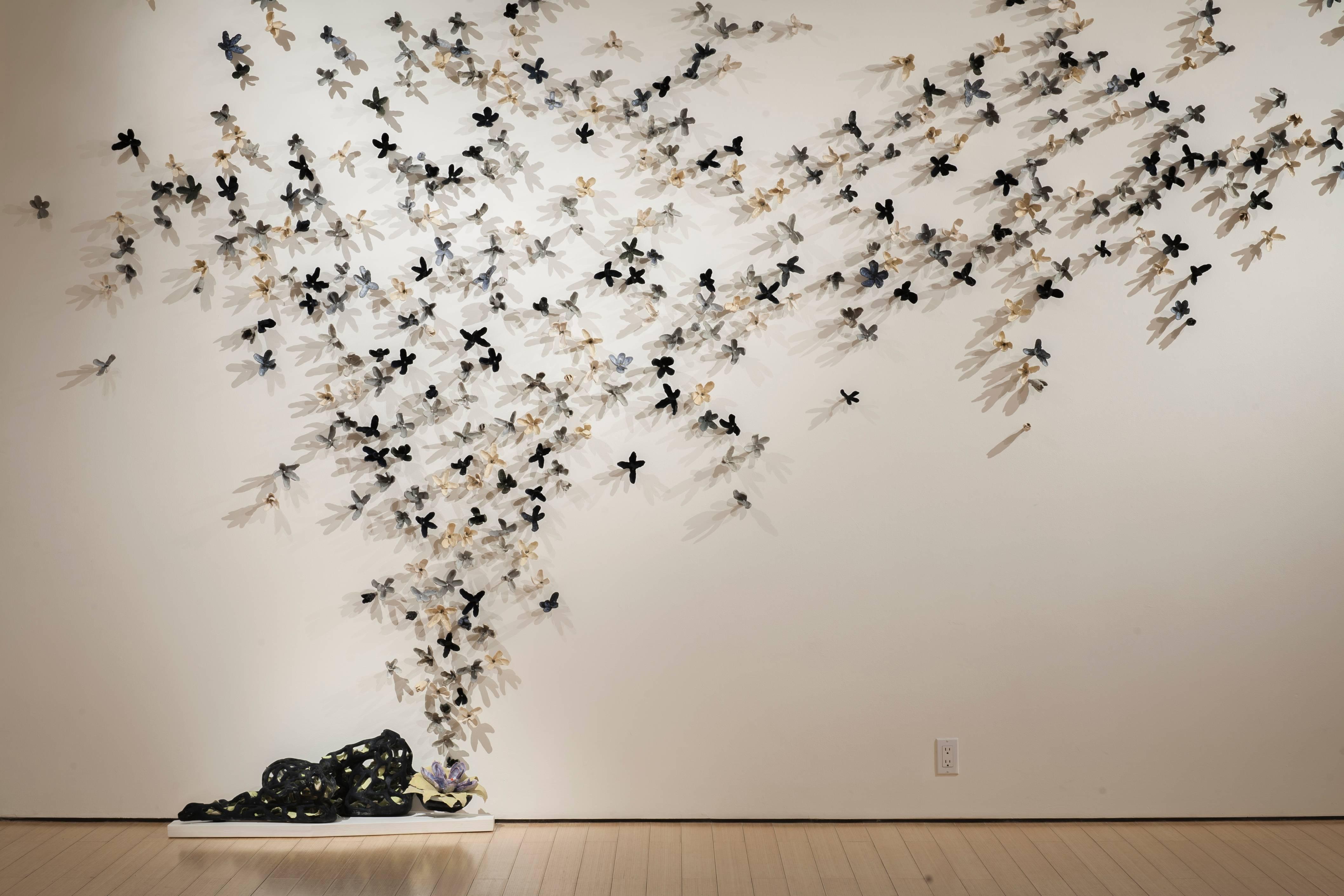 Bradley Sabin Still-Life Sculpture - Floral Wall Installation With Figure (3 sets featured; figure sold separately)