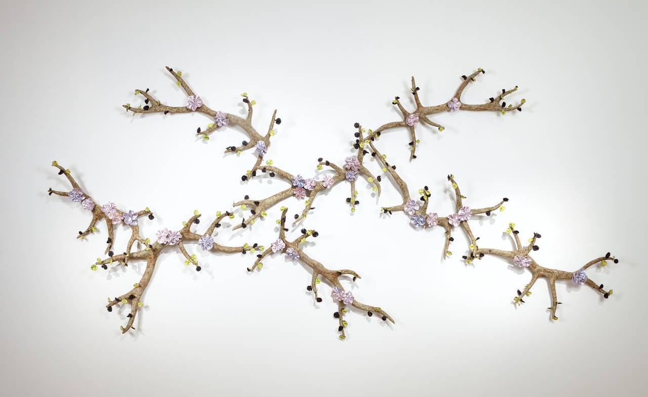 Bradley Sabin Figurative Sculpture - Branching Antlers with Flowers