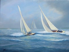Tim Thompson, « A Brisk Beat to Newport », 18 x 24, yacht maritime, huile sur toile