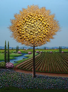Mario Jung "Golden Beacon Guiding the Way"48x48 Colorful Tree Landscape Painting