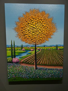 Mario Jung "Golden Beacon Guiding the Way"48x48 Colorful Tree Landscape Painting