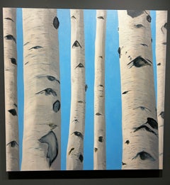 Matthew Jay Russell, "Patches of Blue Sky", dipinto a olio su tavola di betulla, 36x36, paesaggio