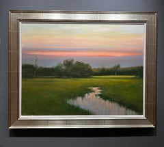 Dennis Sheehan, "Dusk Meadow" 30x40, dipinto a olio raffigurante un paesaggio al tramonto