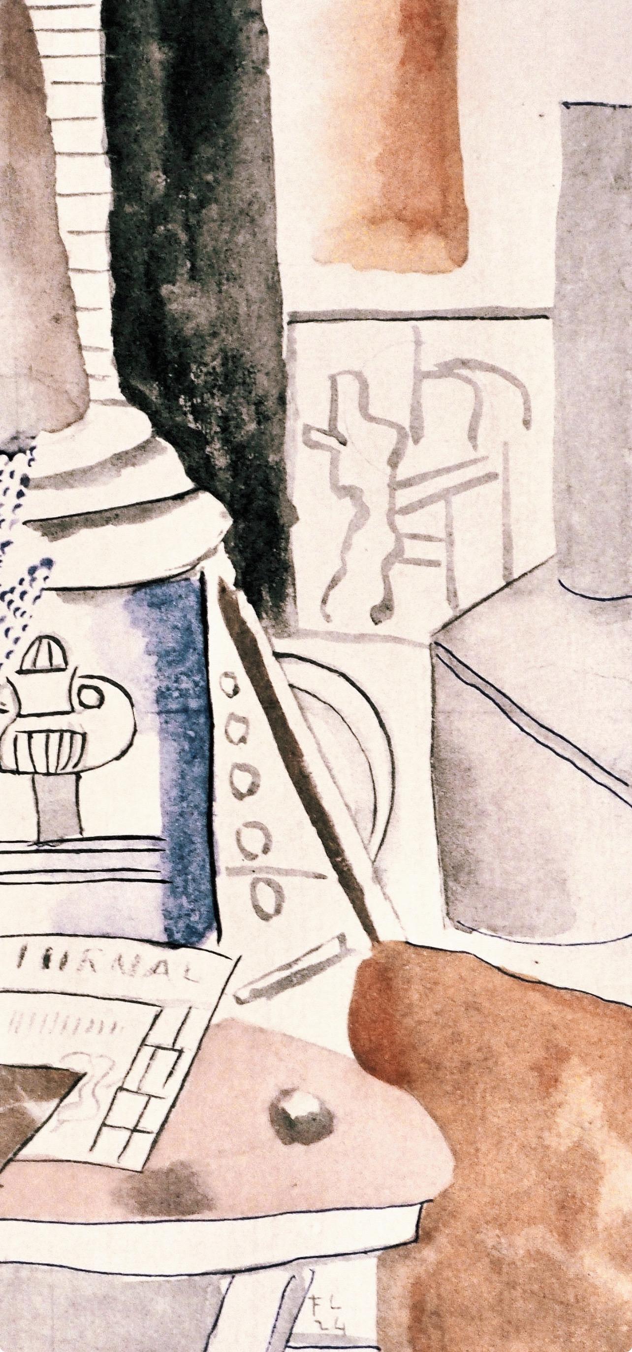 Fernand Leger, Still Life with Newspaper, from Contrastes, 1959 (after) - Beige Abstract Print by Fernand Léger