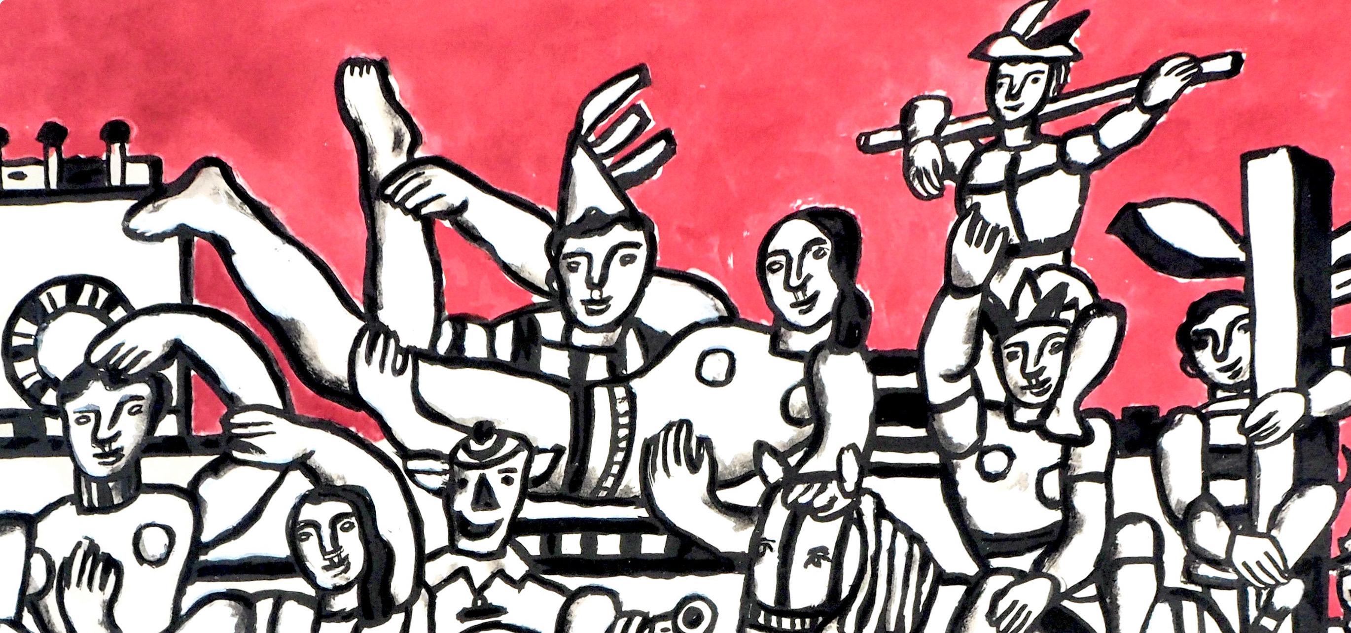 Fernand Leger, Grand Parade on Red Background, from Contrastes, 1959 (after) - Modern Print by Fernand Léger