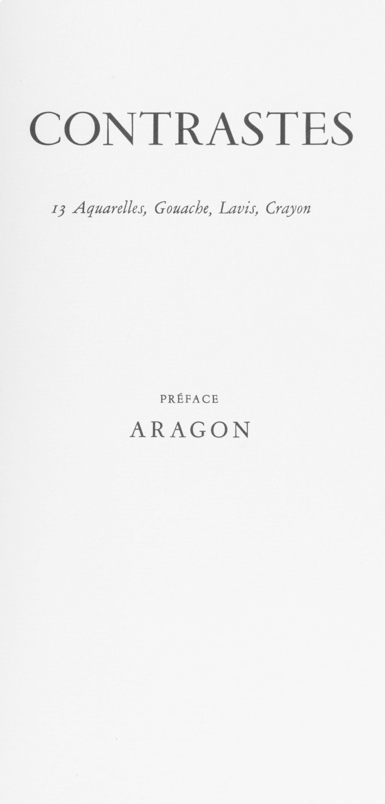 This exquisite lithograph and pochoir after Fernand Leger (1881–1955), titled Portrait de Nadia (Portrait of Nadia), from the folio Contrastes, 13 Aquarelles, Gouache, Lavis, Crayon (Contrasts, 13 Watercolors, Gouache, Washes, Pencil), originates