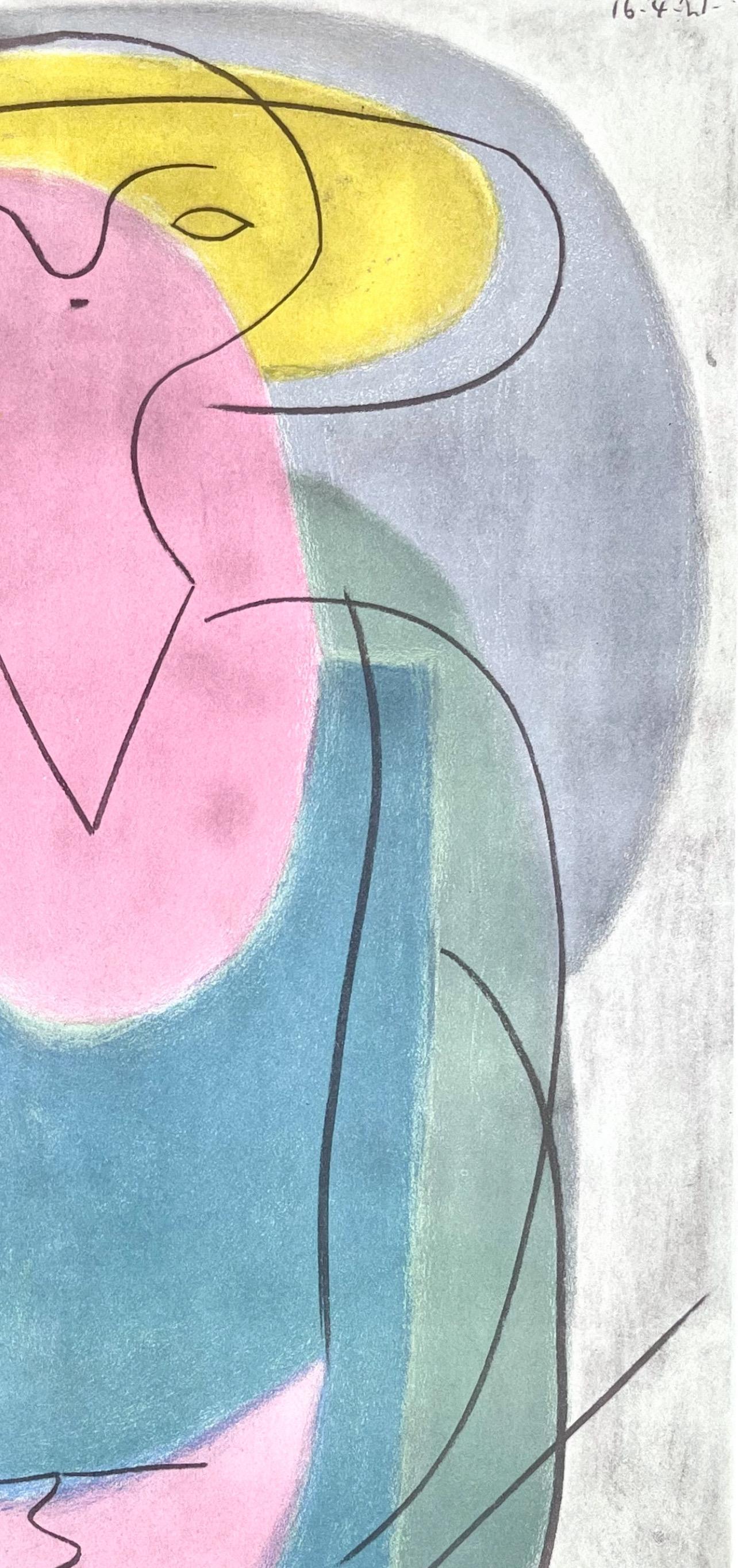 Picasso, Portrait of a Lady, Picasso : quinze dessins (d'après) - Gris Abstract Print par Pablo Picasso