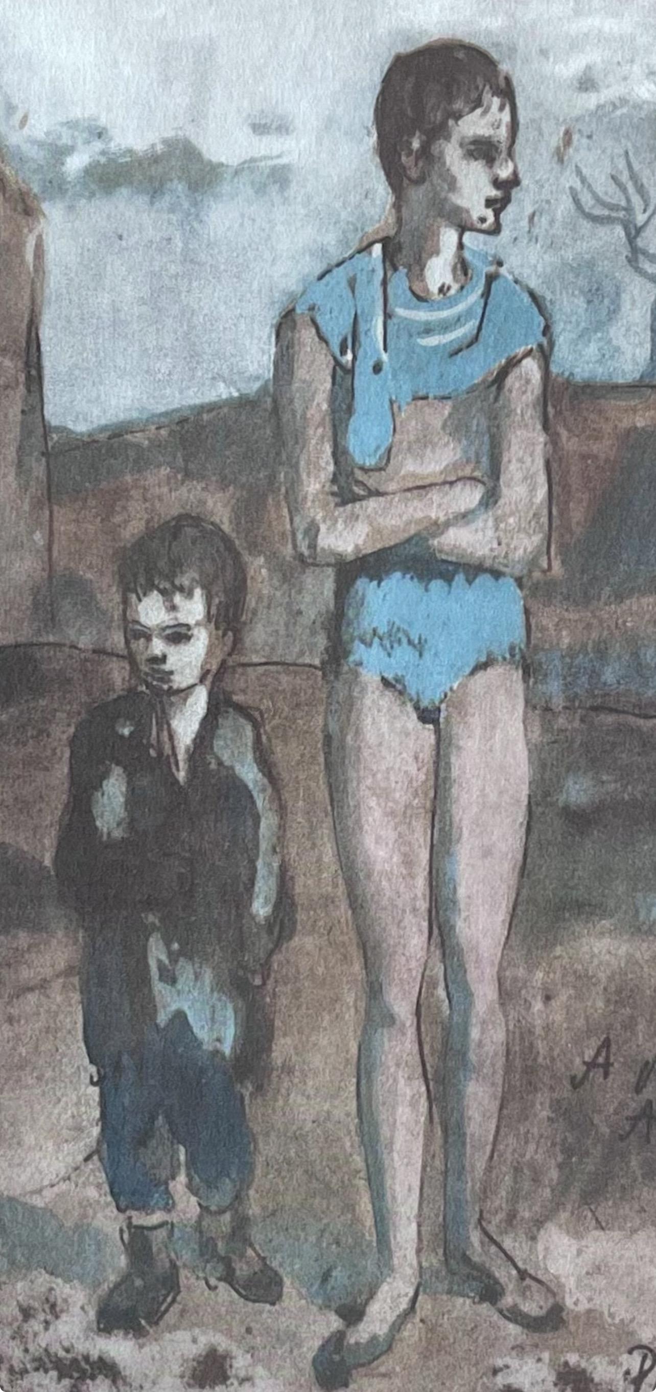 Picasso, Harlequin and Boy, Picasso : quinze dessins (d'après) - Print de Pablo Picasso