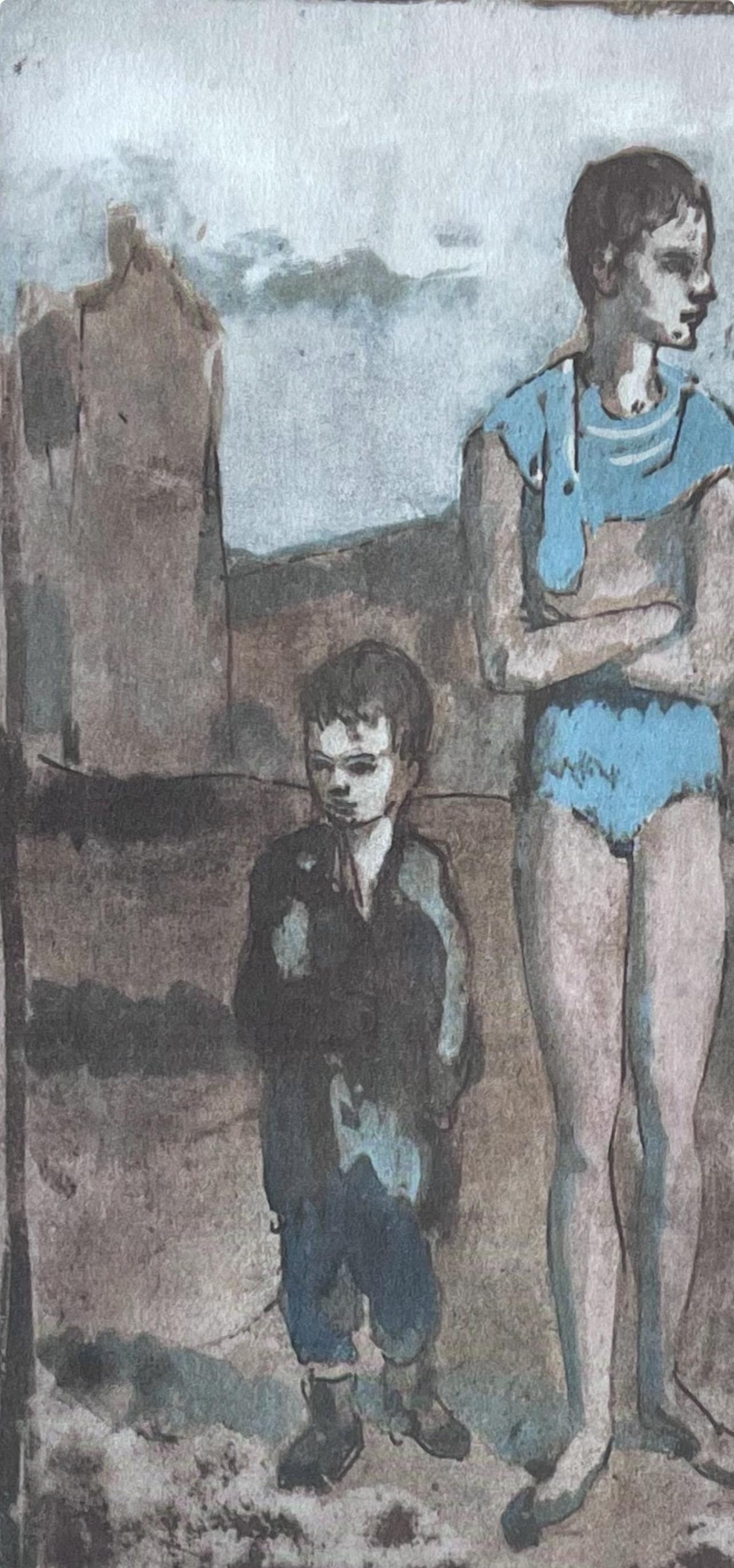 Picasso, Harlequin and Boy, Picasso : quinze dessins (d'après) - Moderne Print par Pablo Picasso