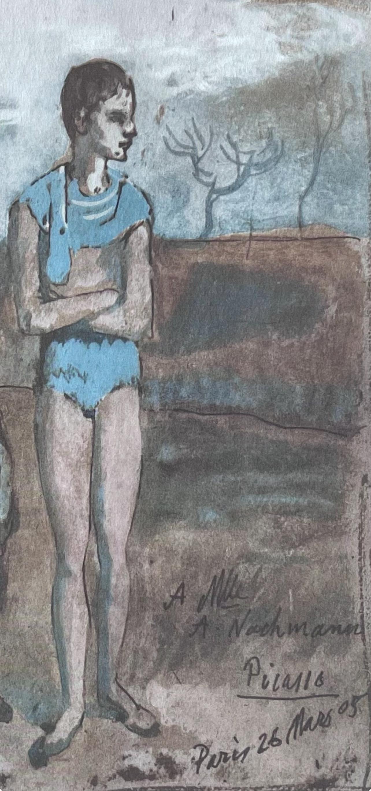 Picasso, Harlequin and Boy, Picasso : quinze dessins (d'après) - Gris Abstract Print par Pablo Picasso