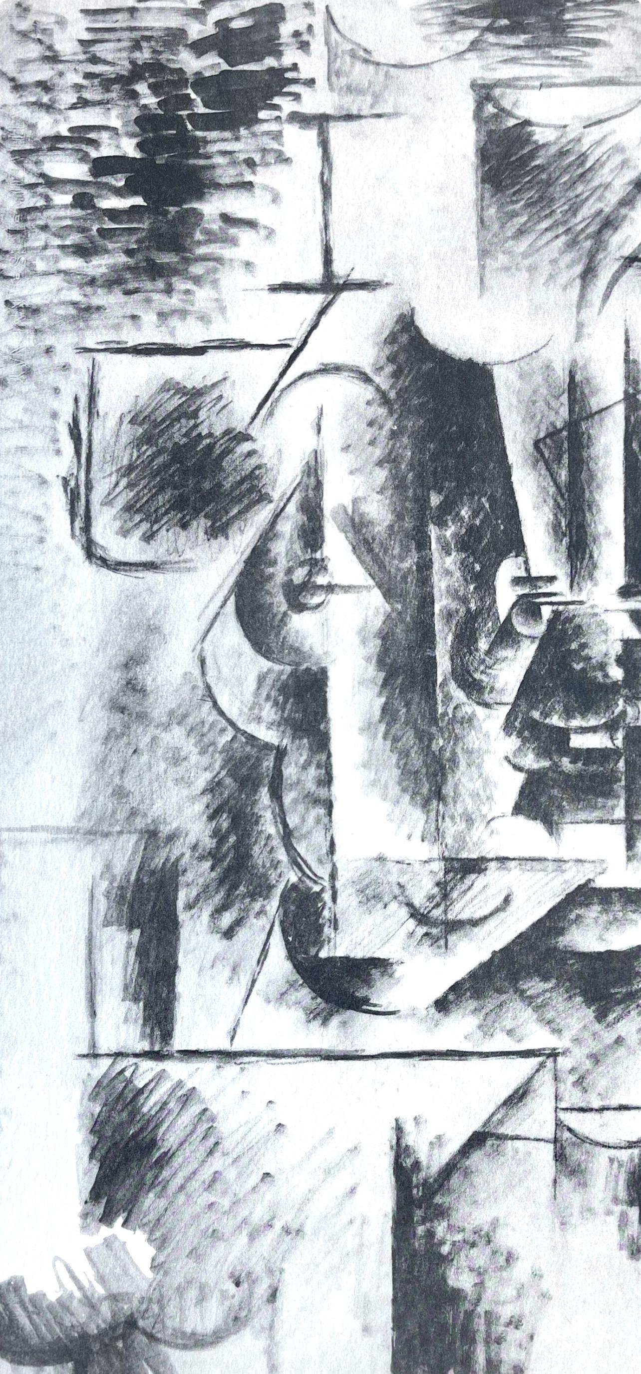 Picasso, Man with Pipe, Picasso : quinze dessins (après) - Gris Figurative Print par Pablo Picasso