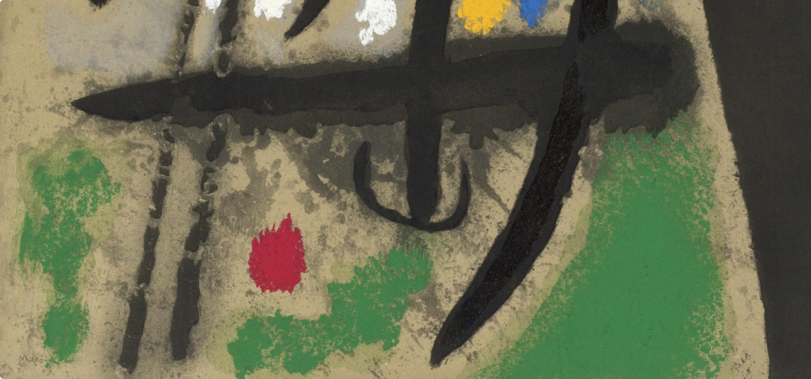 Joan Miro, Birds in a Landscape, from Cardboards 1959–1965, 1965 (after) - Black Landscape Print by Joan Miró