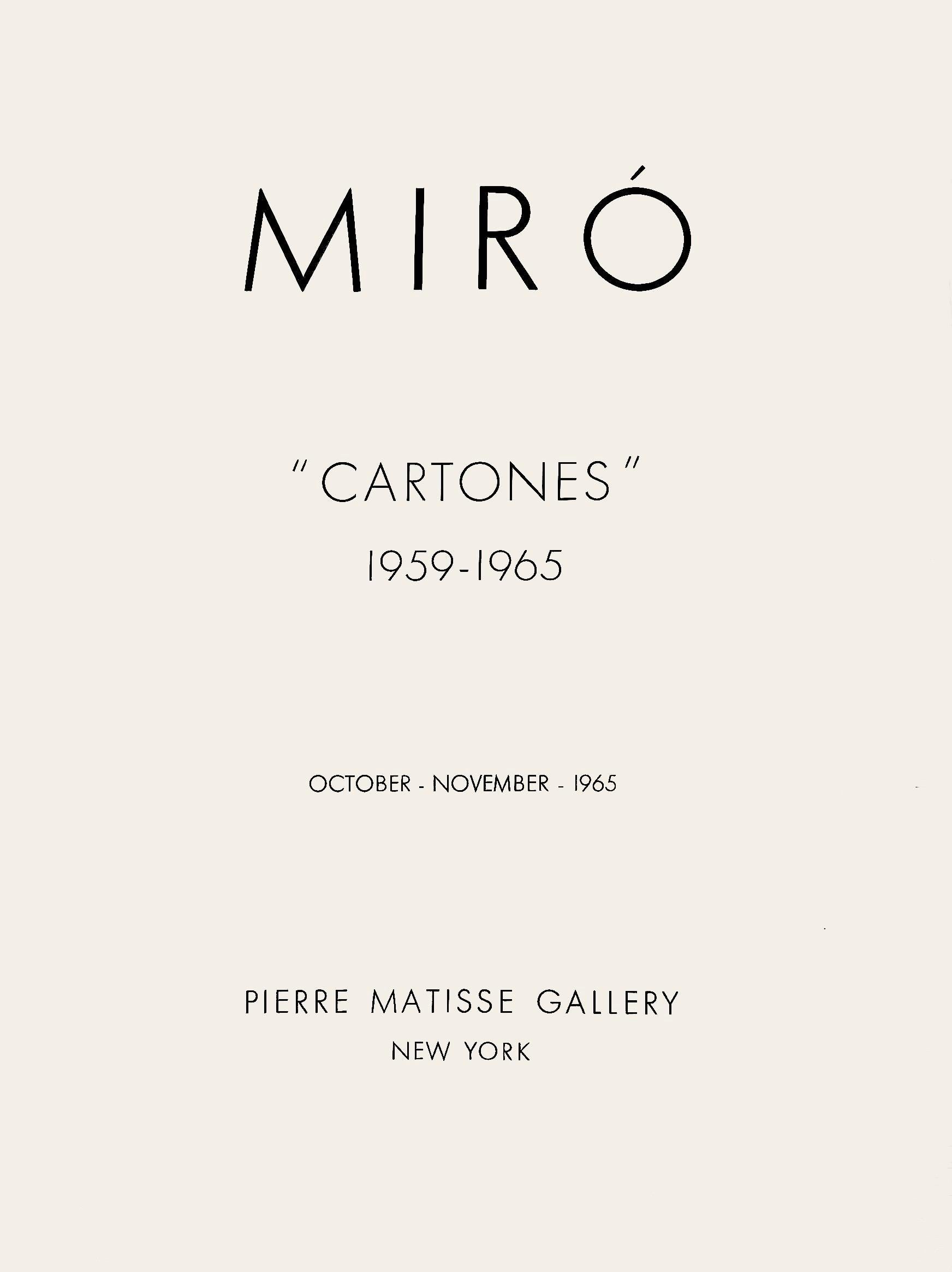 This exquisite lithograph and pochoir after Joan Miro (1893–1983), titled Personnage et oiseaux (Figure and Birds), from the album Miro, Cartones 1959–1965 (Miro, Cardboards 1959–1965), originates from the 1965 edition published by Pierre Matisse