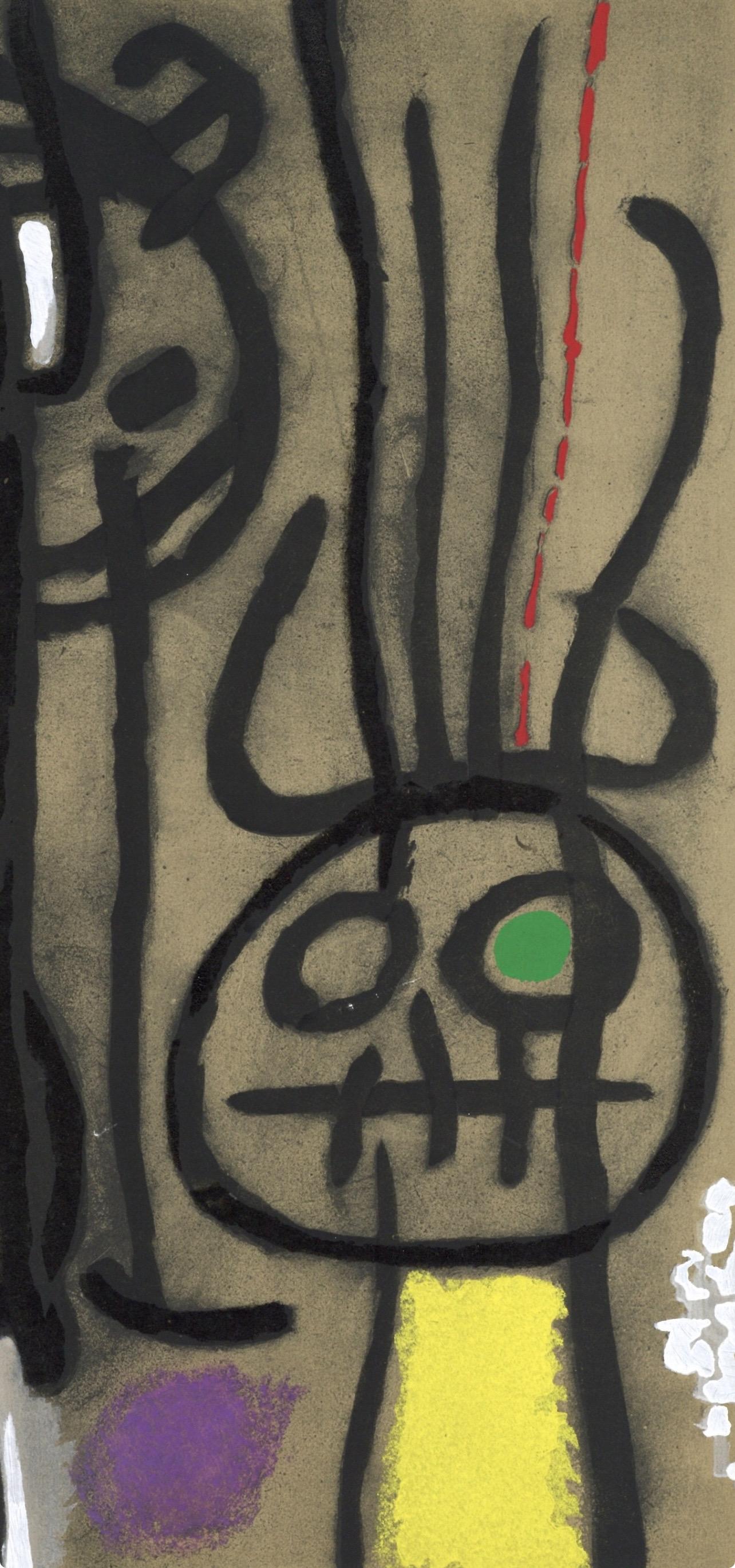 Joan Miro, Figure and Birds, from Cardboards 1959–1965, 1965 (after) - Brown Landscape Print by Joan Miró