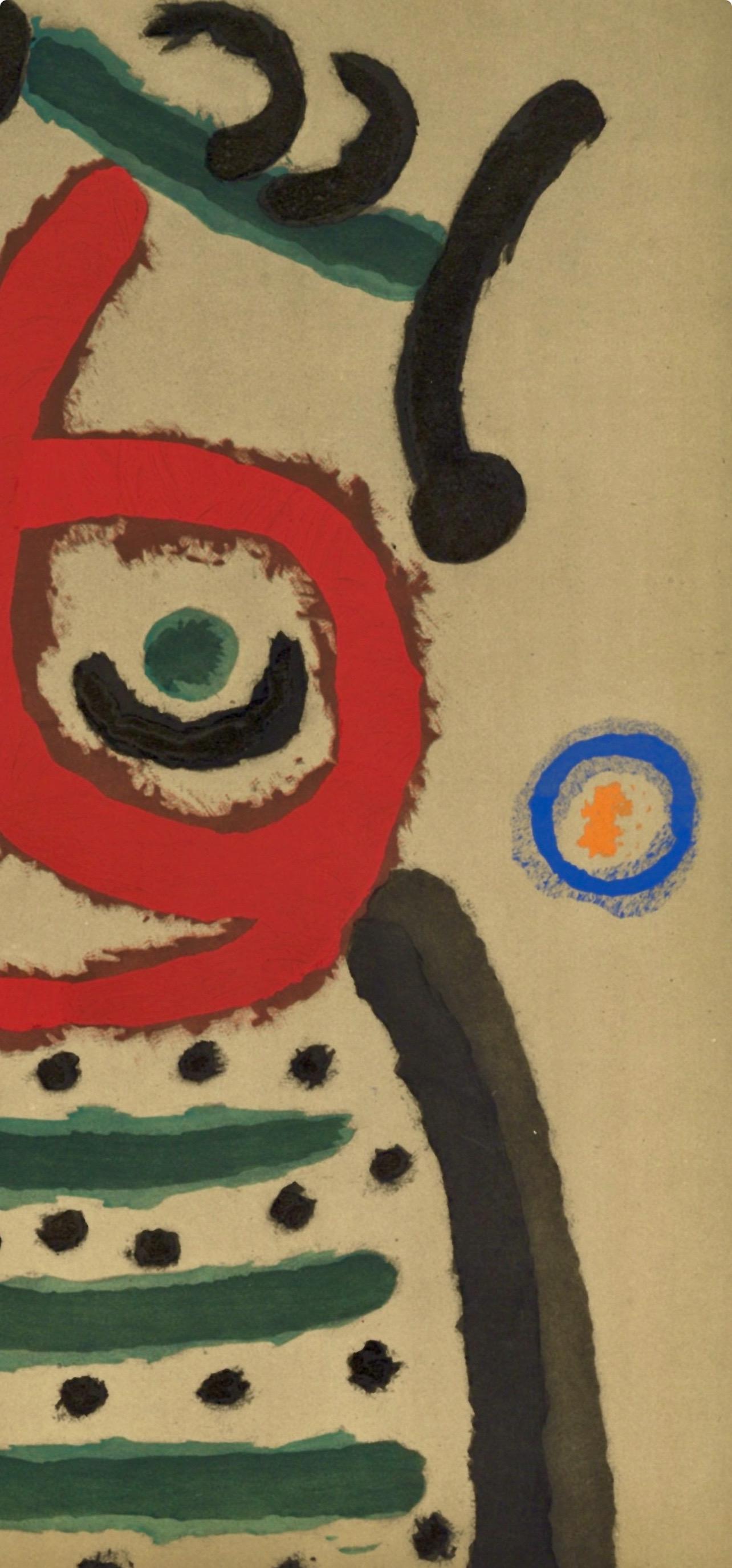 Joan Miro, Woman and Bird, from Cardboards 1959–1965, 1965 (after) - Orange Landscape Print by Joan Miró