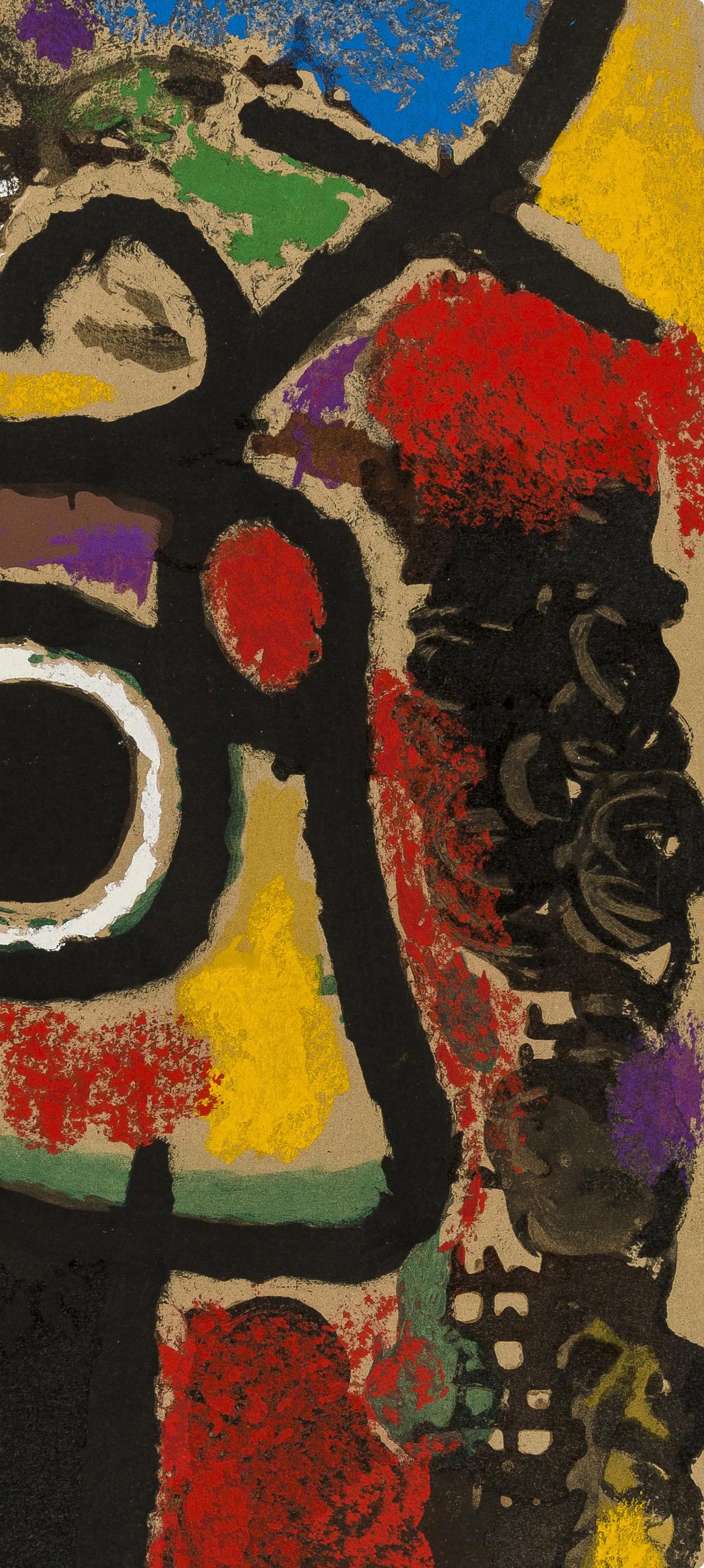 Joan Miro, Figure and Bird, from Cardboards 1959–1965, 1965 (after) - Brown Abstract Print by Joan Miró