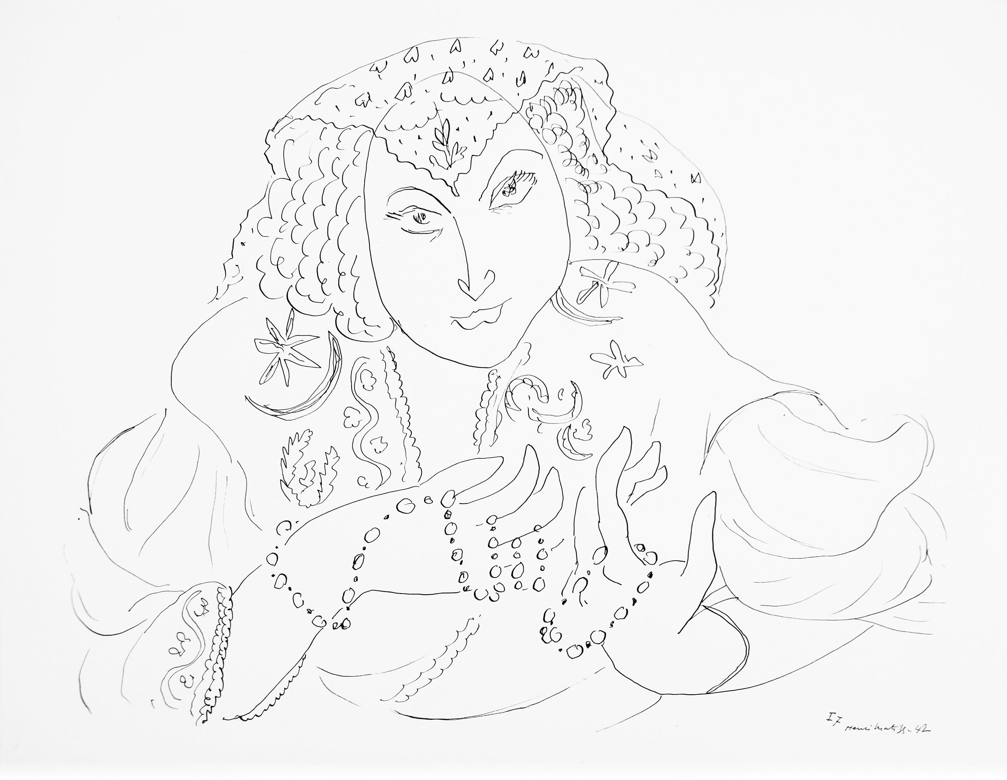 This exquisite lithograph after Henri Matisse (1869–1954), titled Serie I, var. 7 (Series I, Variation 7), from the album Henri Matisse, Dessins, Themes et Variations (Drawings, Themes and Variations), originates from the 1943 edition published by