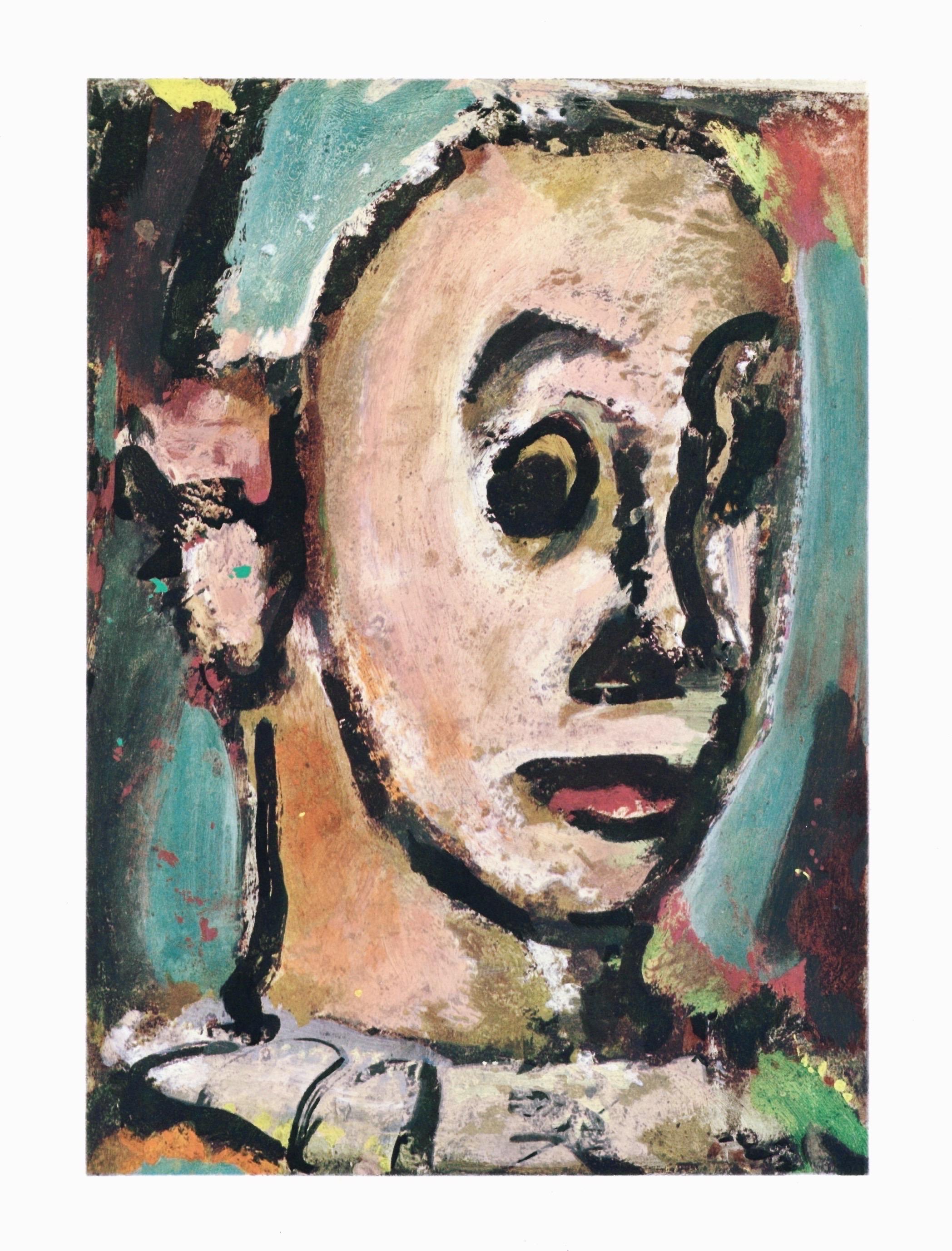 Lithographie et pochoir sur papier vélin Chiffon de Mandeure. Non signé, tel que publié. Bon état. Notes : Extrait du folio, Visages, 1969. Publié par les Éditions L'étoile Pilante, Paris, et l'Atelier Daniel Jacomet, Paris ; imprimé par l'Atelier