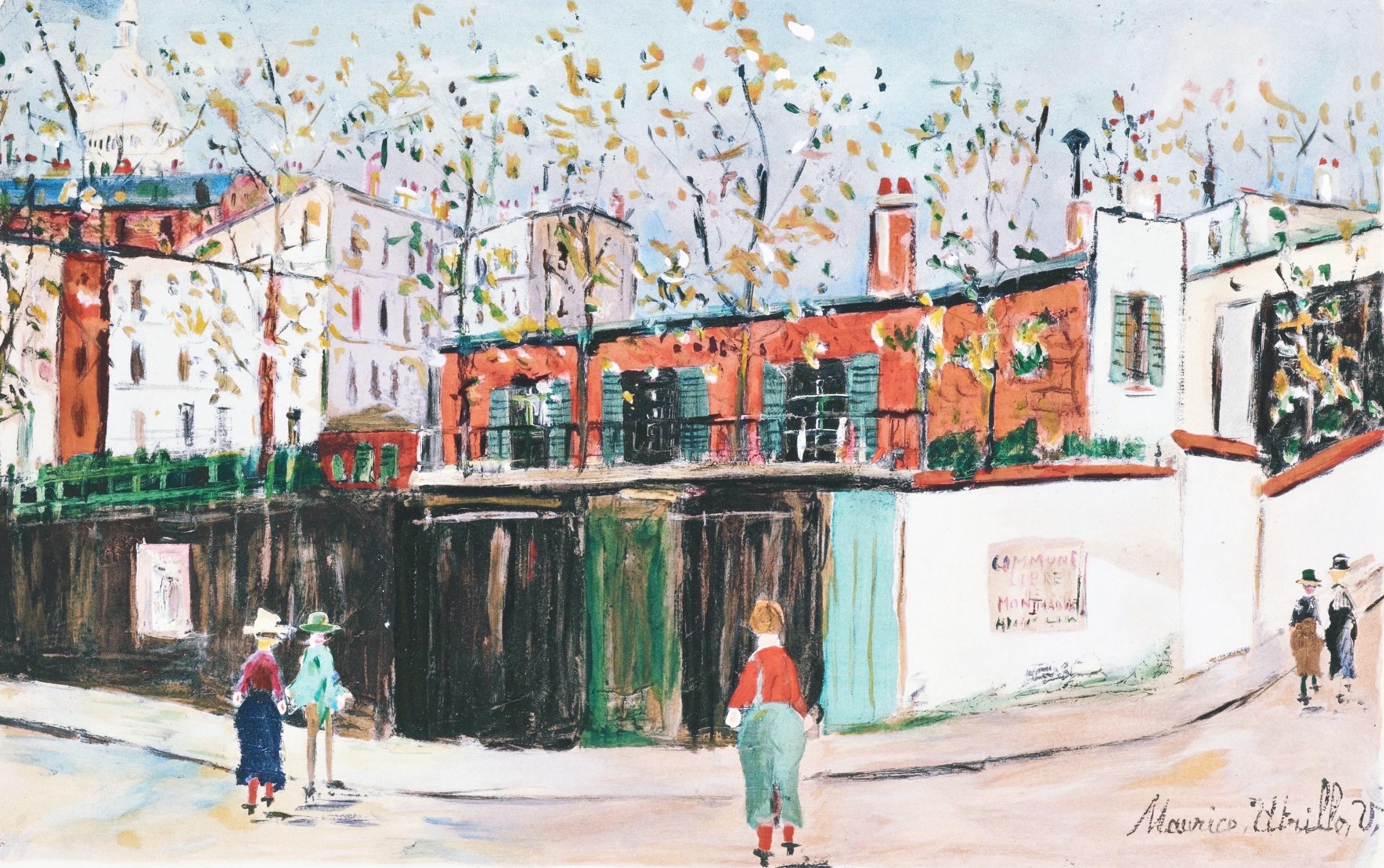This exquisite lithograph and pochoir after Maurice Utrillo (1883–1955), titled Montmartre, from the album Douze Contemporains (Twelve Contemporaries), originates from the 1959 edition published by Editions d'art du lion, Paris, and Boston Book and