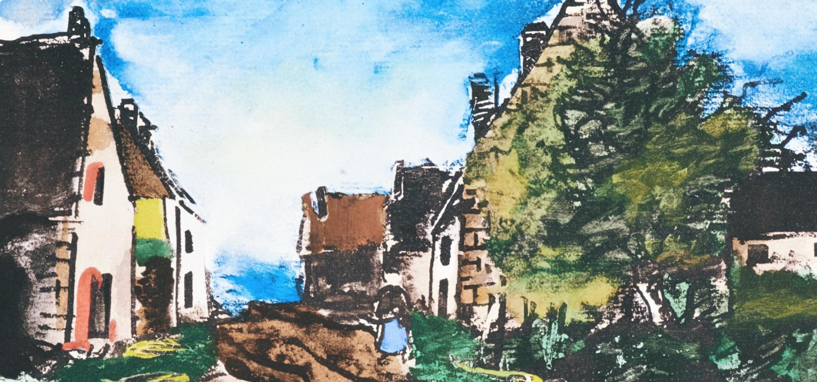 This exquisite lithograph and pochoir after Maurice de Vlaminck (1876–1958), titled Paysage d'Ile-de-France (Landscape of Ile-de-France), from the album Douze Contemporains (Twelve Contemporaries), originates from the 1959 edition published by