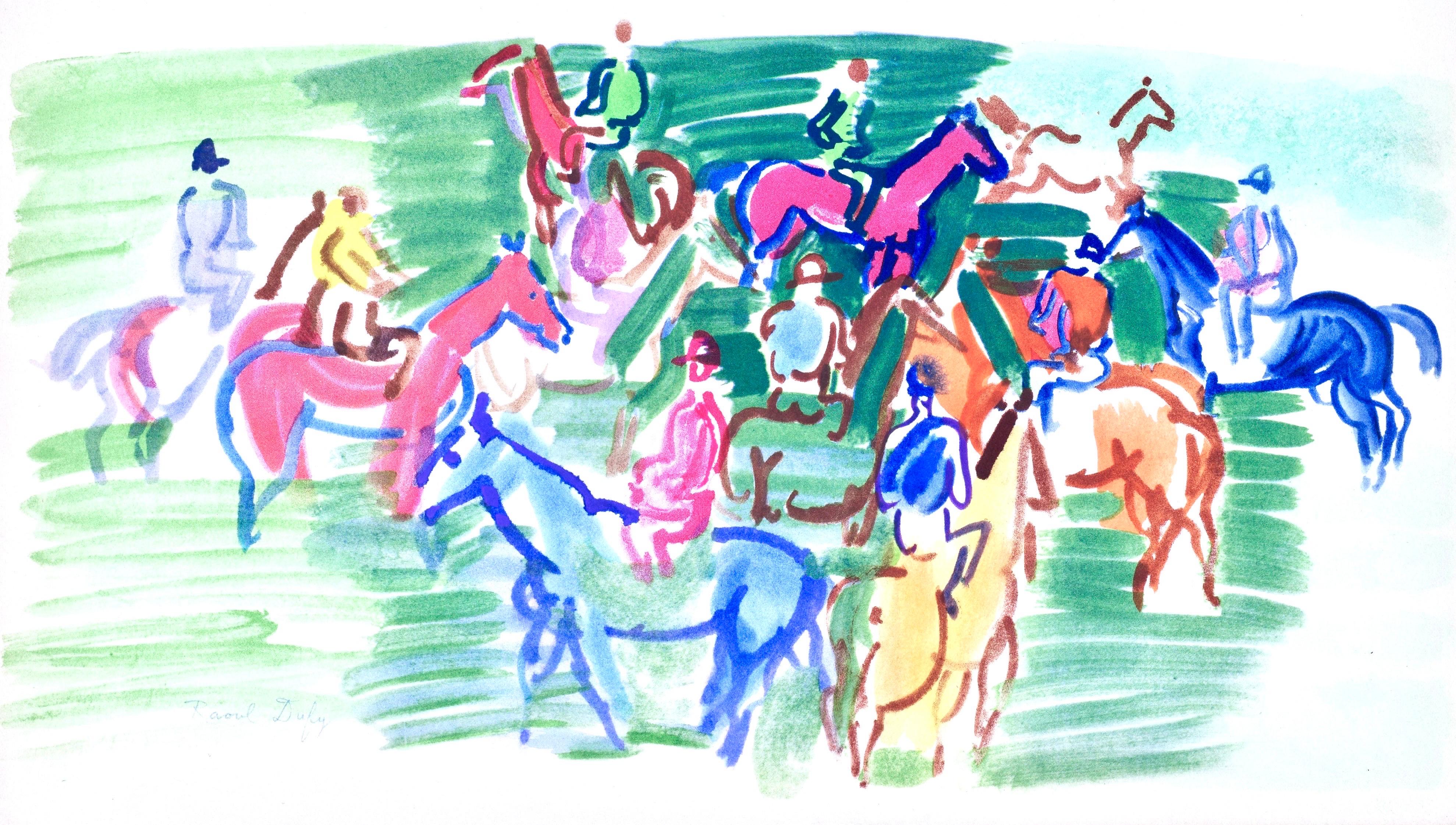 This exquisite lithograph and pochoir after Raoul Dufy (1877–1953), titled Paddock, from the album Douze Contemporains (Twelve Contemporaries), originates from the 1959 edition published by Editions d
art du lion, Paris, and Boston Book and Art