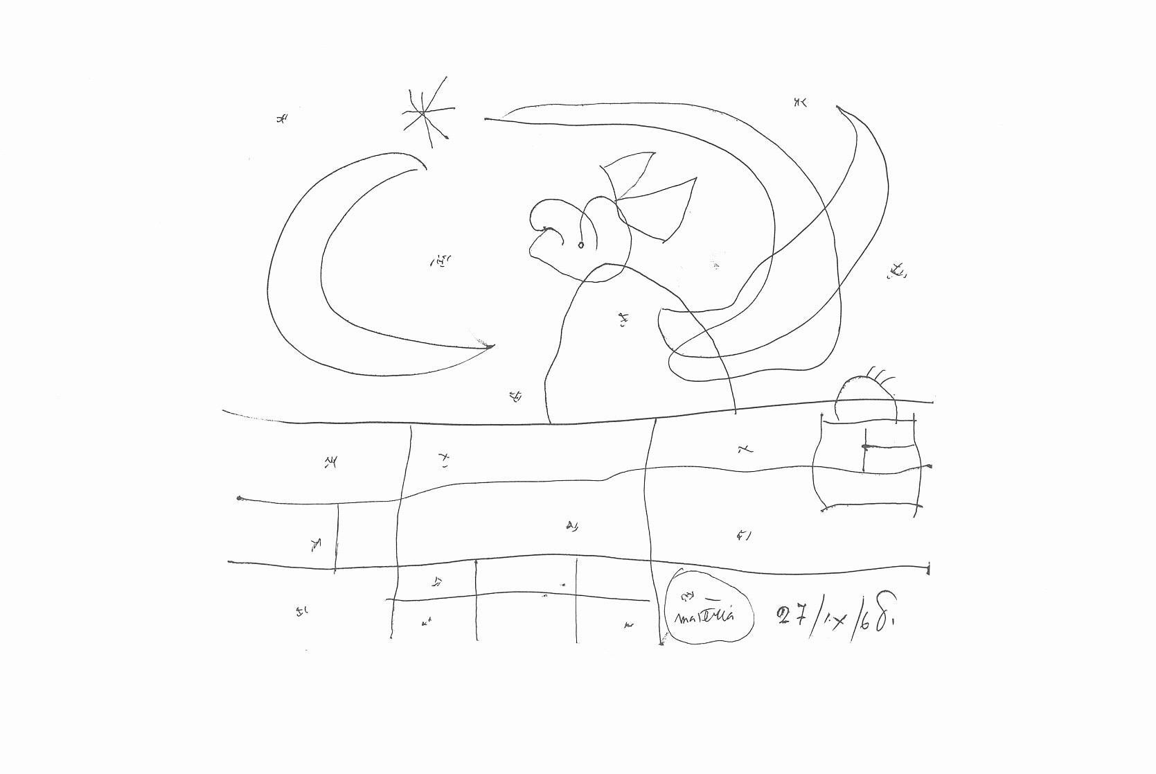 This exquisite lithograph after Joan Miro (1893–1983), titled Sans titre (Untitled), from the folio Tapis De Tarragona (Tarragona Tapestry), illustrations, Joan Miro, 1972, originates from the 1972 edition published by Sala Gaspar S.L., Barcelona,