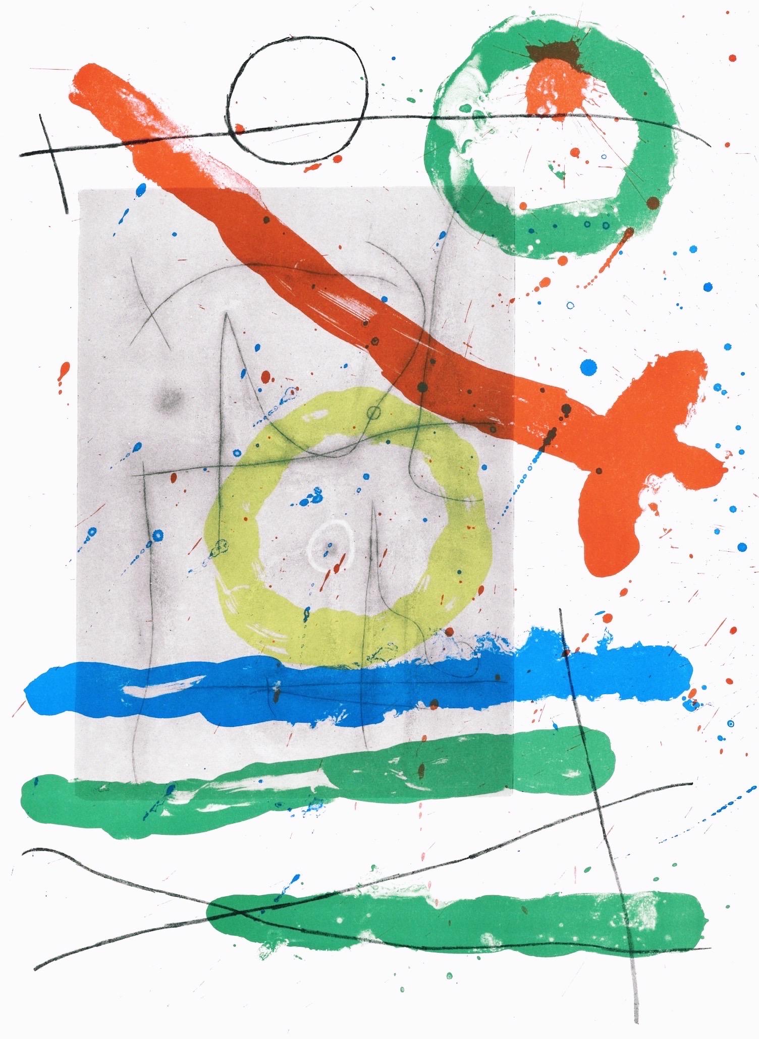 Joan Miro, Composition on Grey Background, from Derriere le miroir, 1965