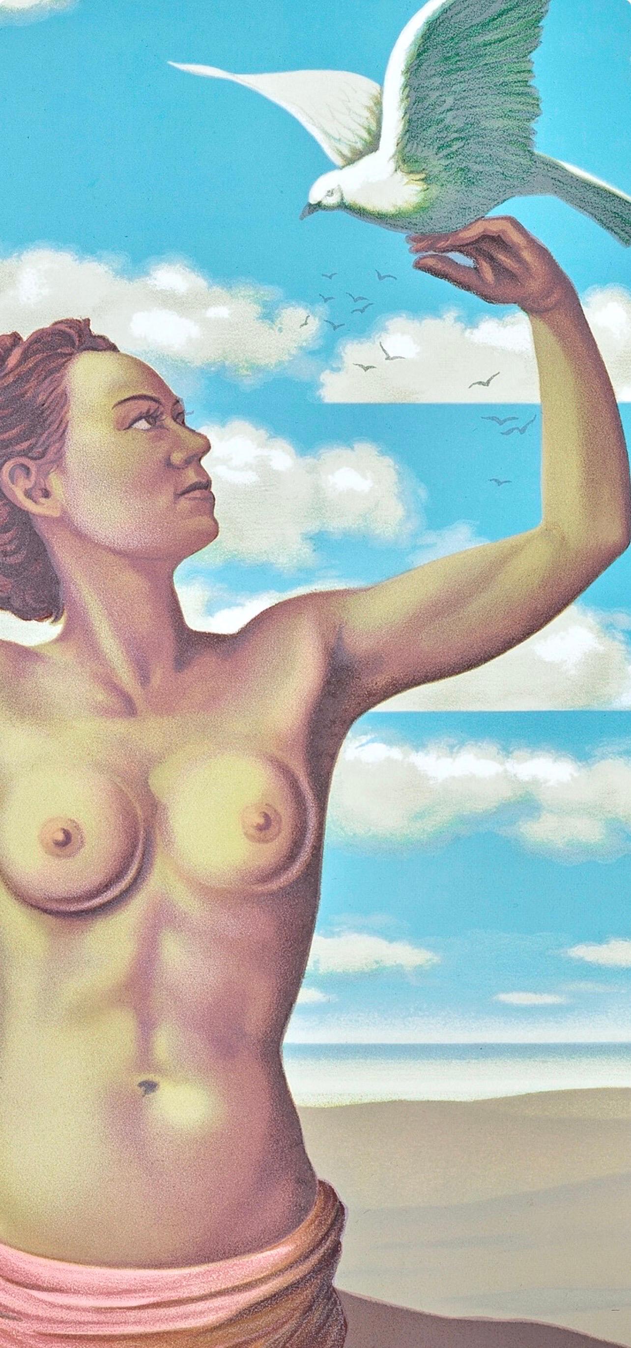 Rene His, Une jeune femme présente avec grâce, 1968 (d'après) - Surréalisme Print par René Magritte