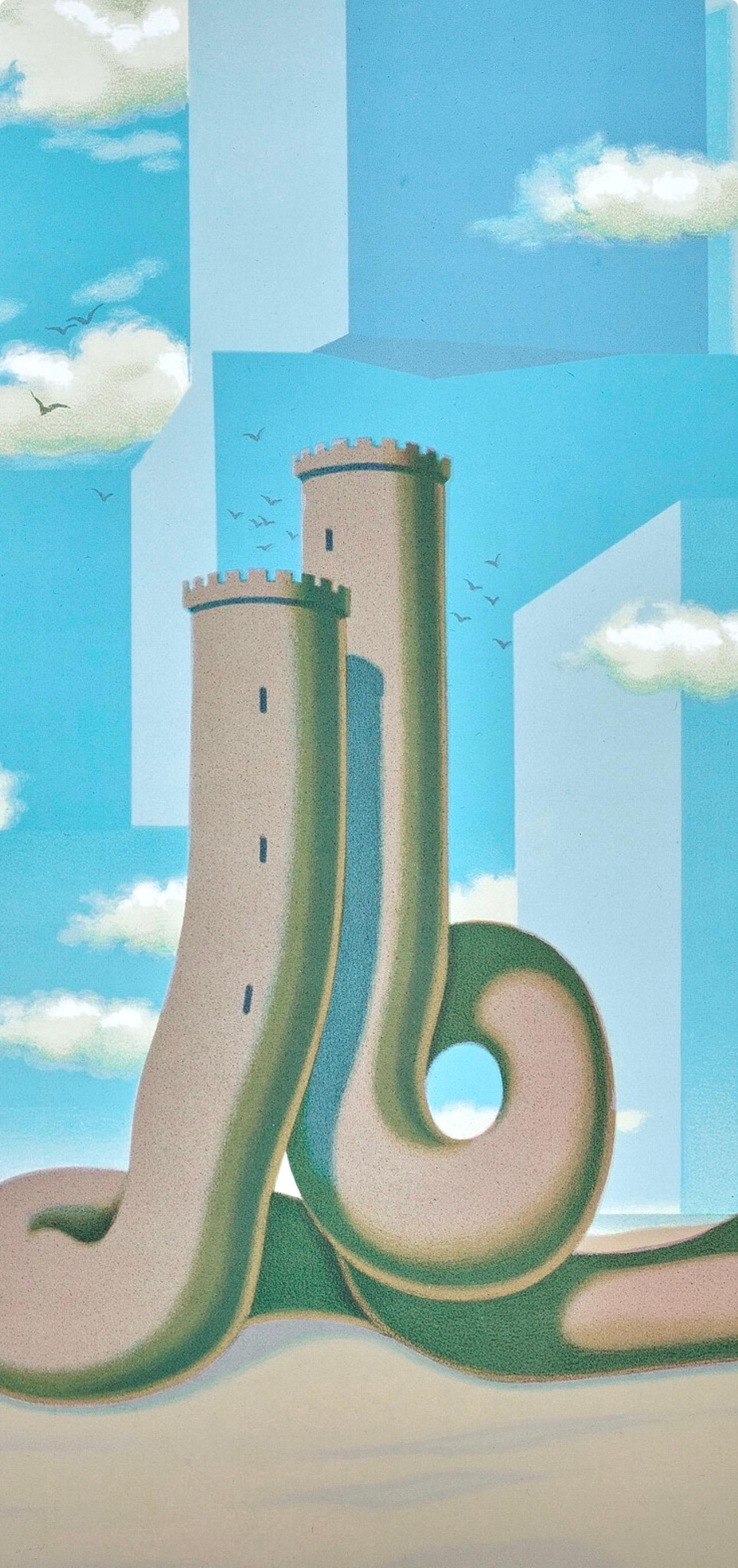 Rene His, Une jeune femme présente avec grâce, 1968 (d'après) - Bleu Nude Print par René Magritte