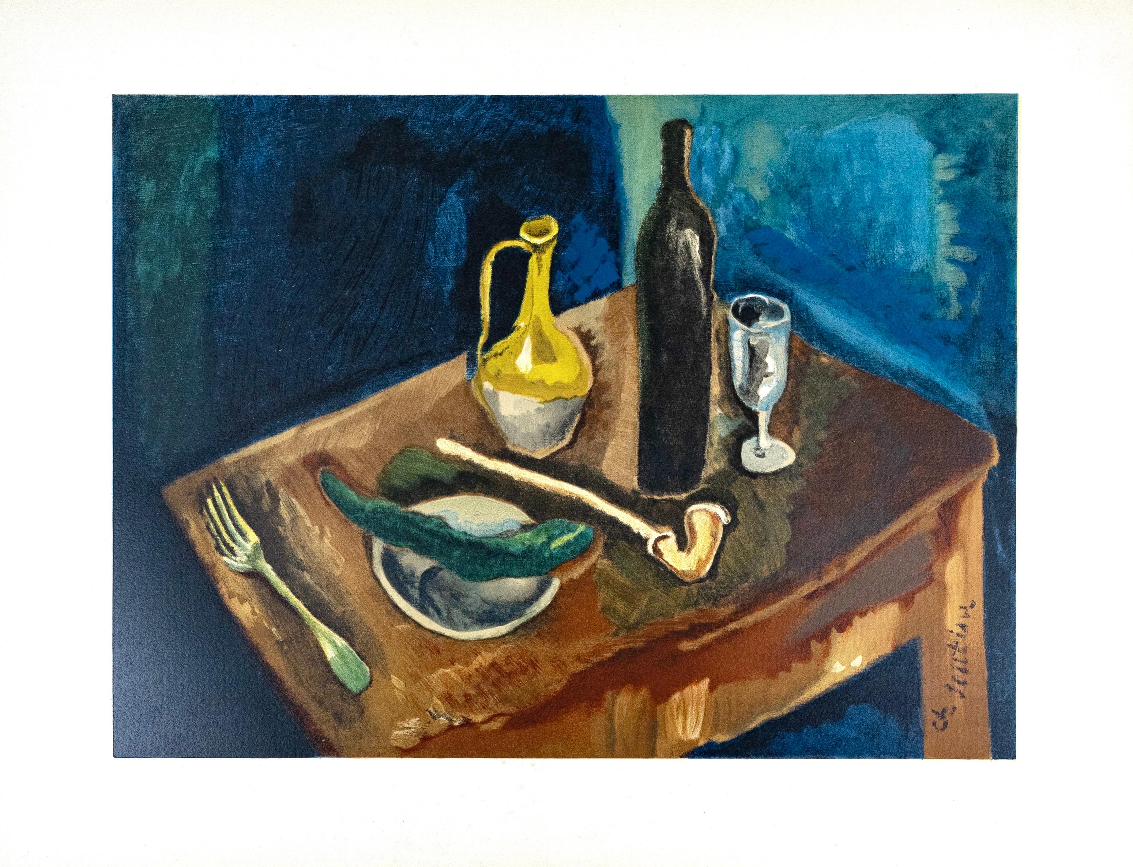 This exquisite lithograph after Chaim Soutine (1893–1943), titled Nature morte a la pipe (Still Life with Pipe), from the folio Soutine, I, Collection Pierre Levy, 1966, originates from the edition published by Fernand Mourlot, Paris, and printed by