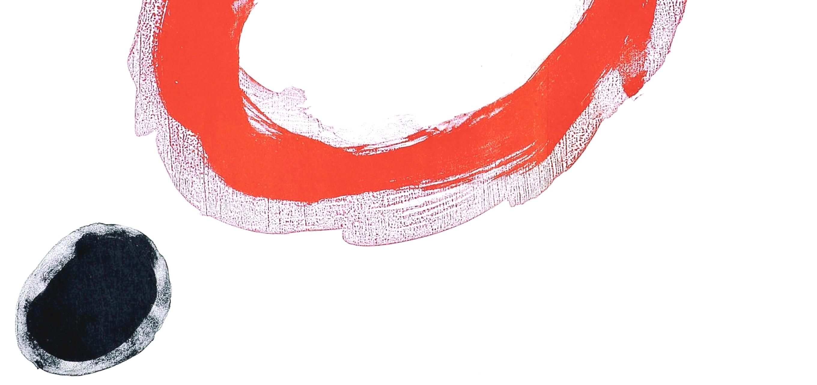 Joan Miro, The Ring, from Derriere le miroir, 1961 - Red Landscape Print by Joan Miró