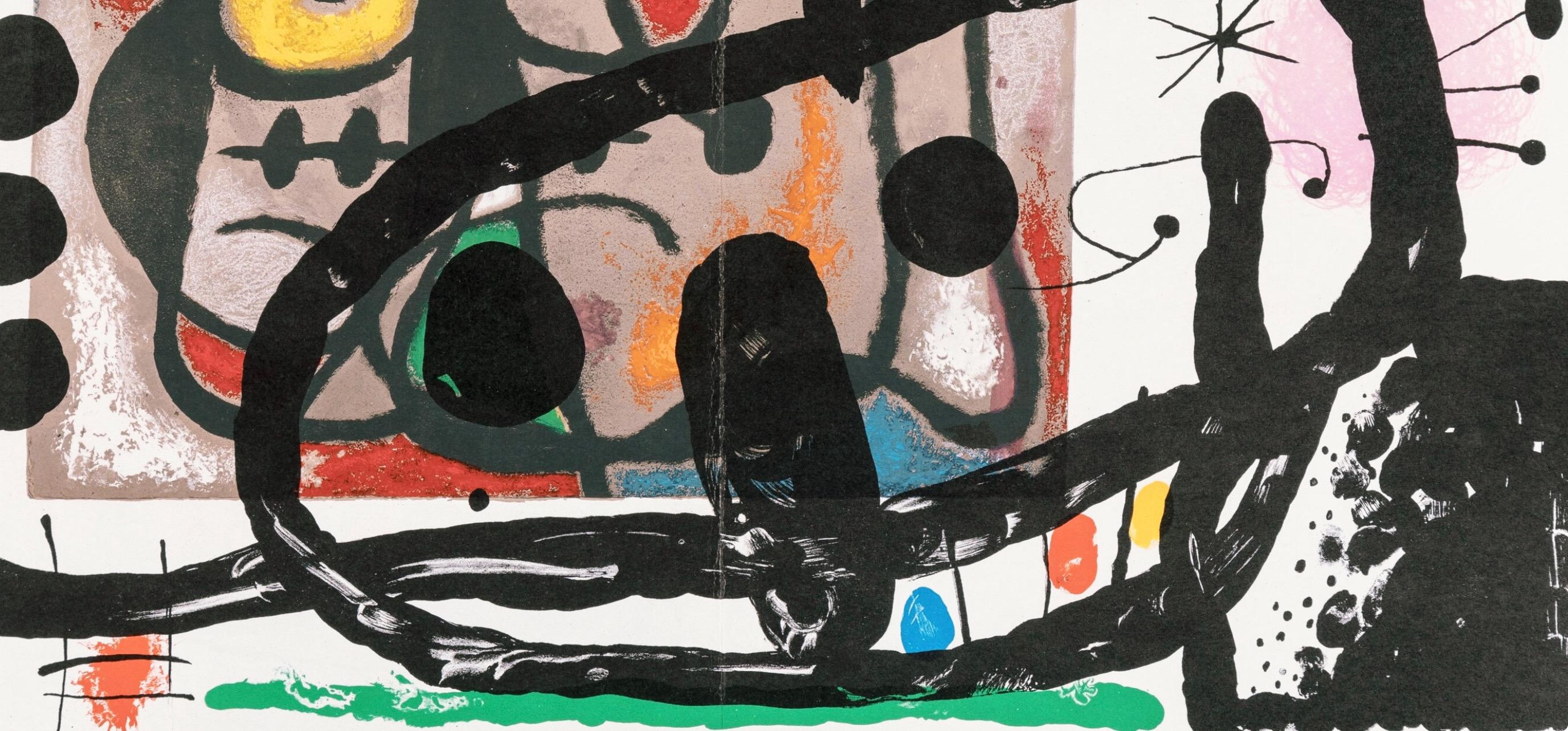 Miró, Composition (Cramer 102 ; Mourlot 428-449), Derrière le miroir (d'après) - Noir Figurative Print par Joan Miró