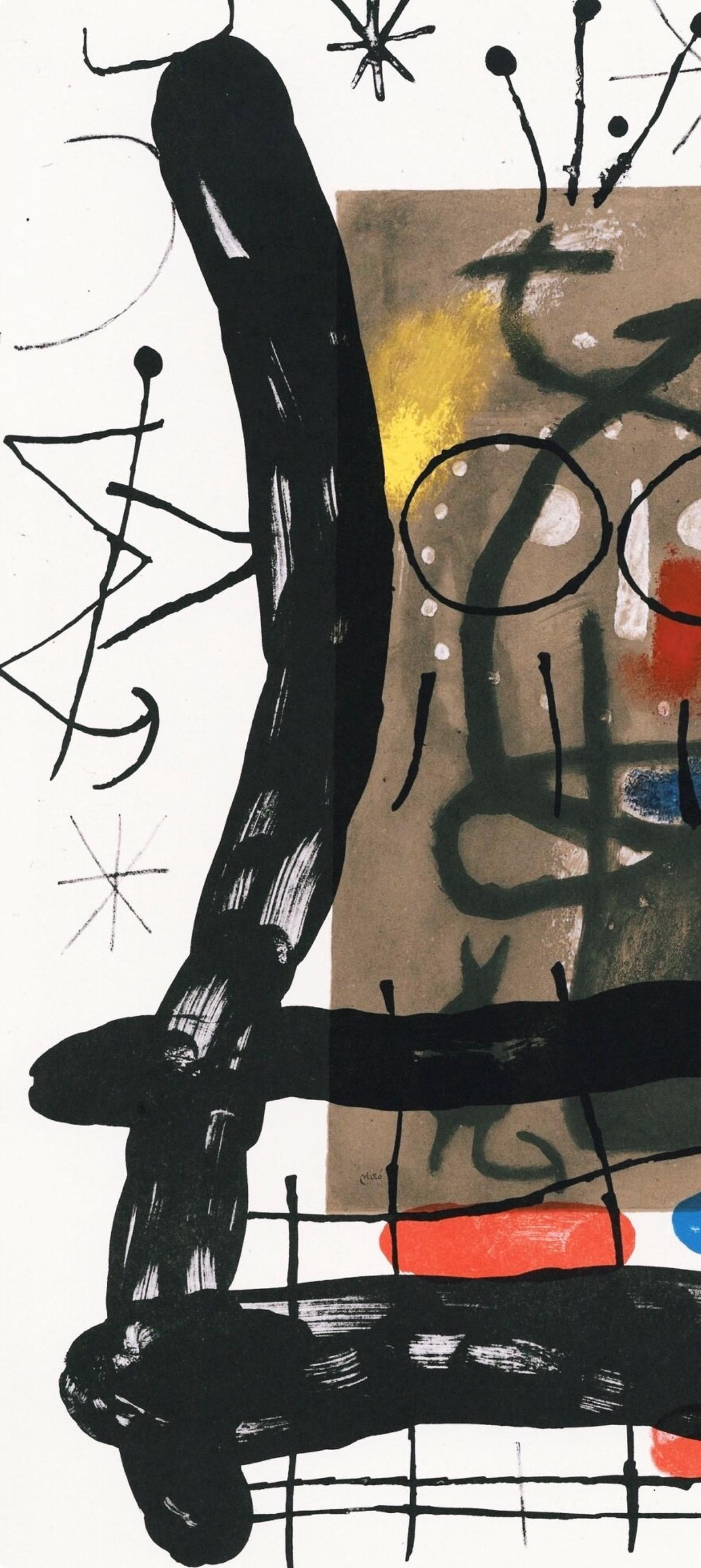 Miró, Composition (Cramer 102 ; Mourlot 428-449), Derrière le miroir (d'après) - Noir Figurative Print par Joan Miró