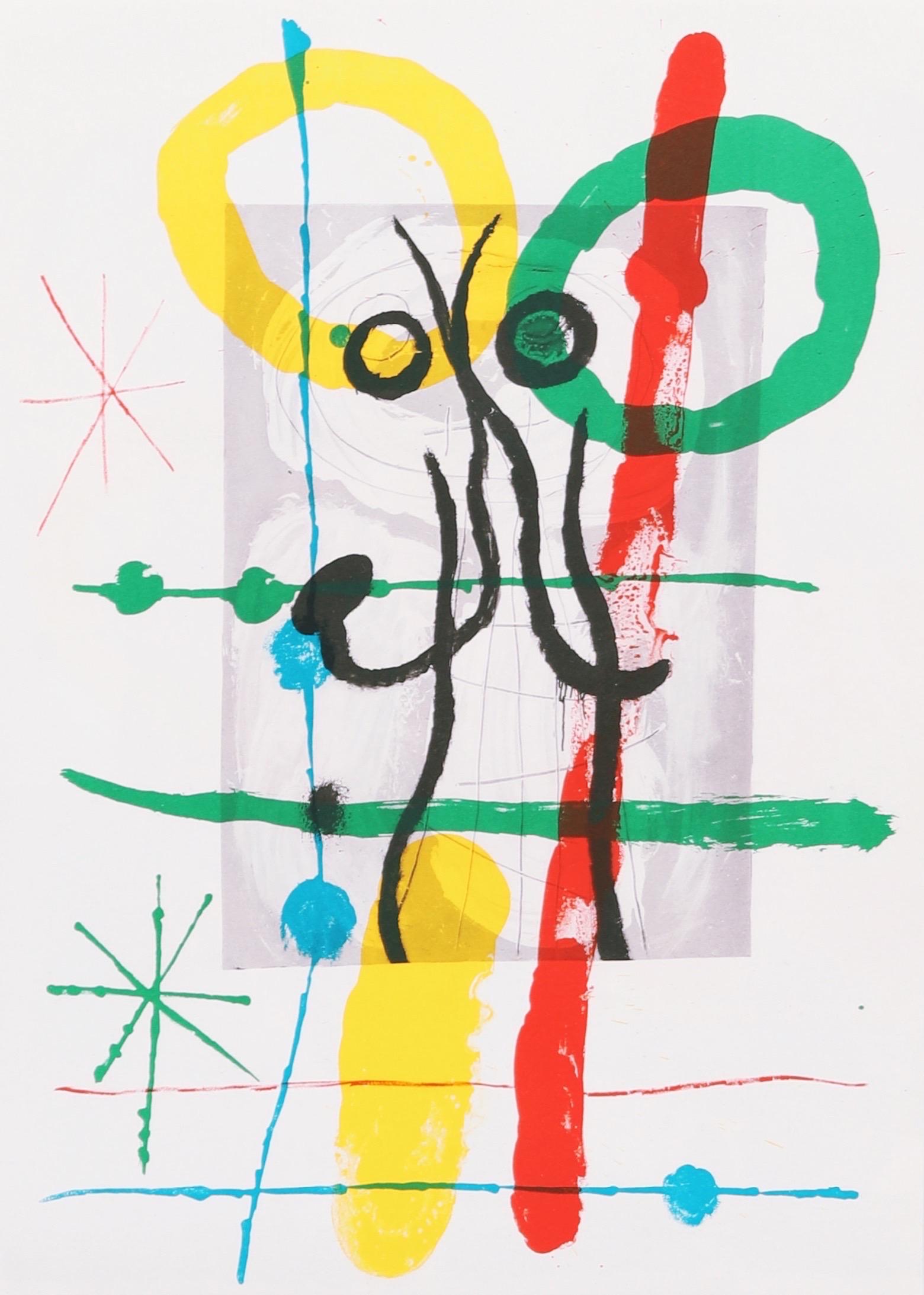 Joan Miró Abstract Print - Joan Miro, Figures and Birds, from Derriere le miroir, 1965