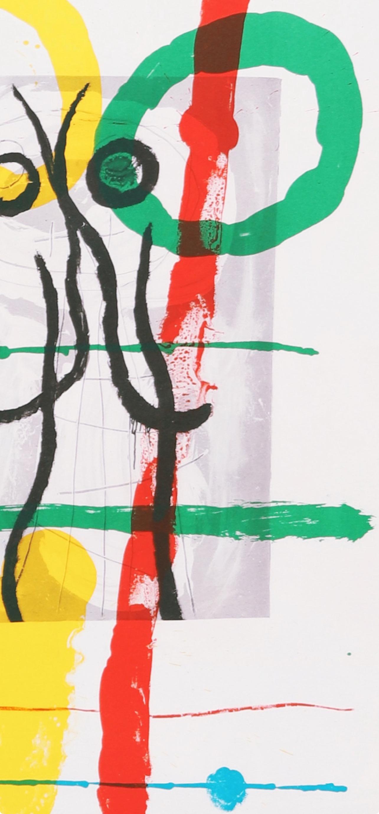 Joan Miro, Figures and Birds, from Derriere le miroir, 1965 - Beige Abstract Print by Joan Miró