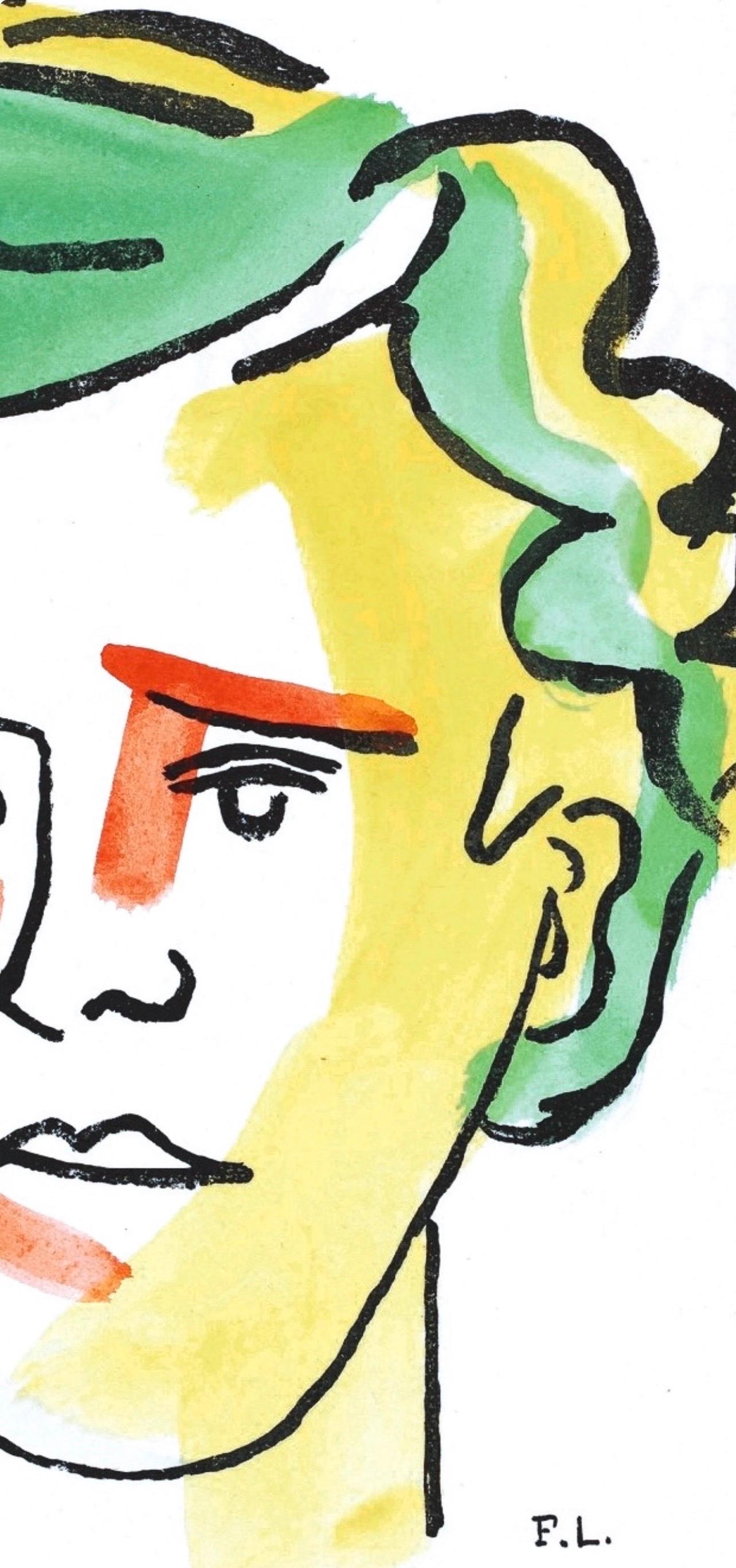 Fernand Leger, Portrait of Rimbaud, from The Illuminations, 1949 - Beige Figurative Print by Fernand Léger