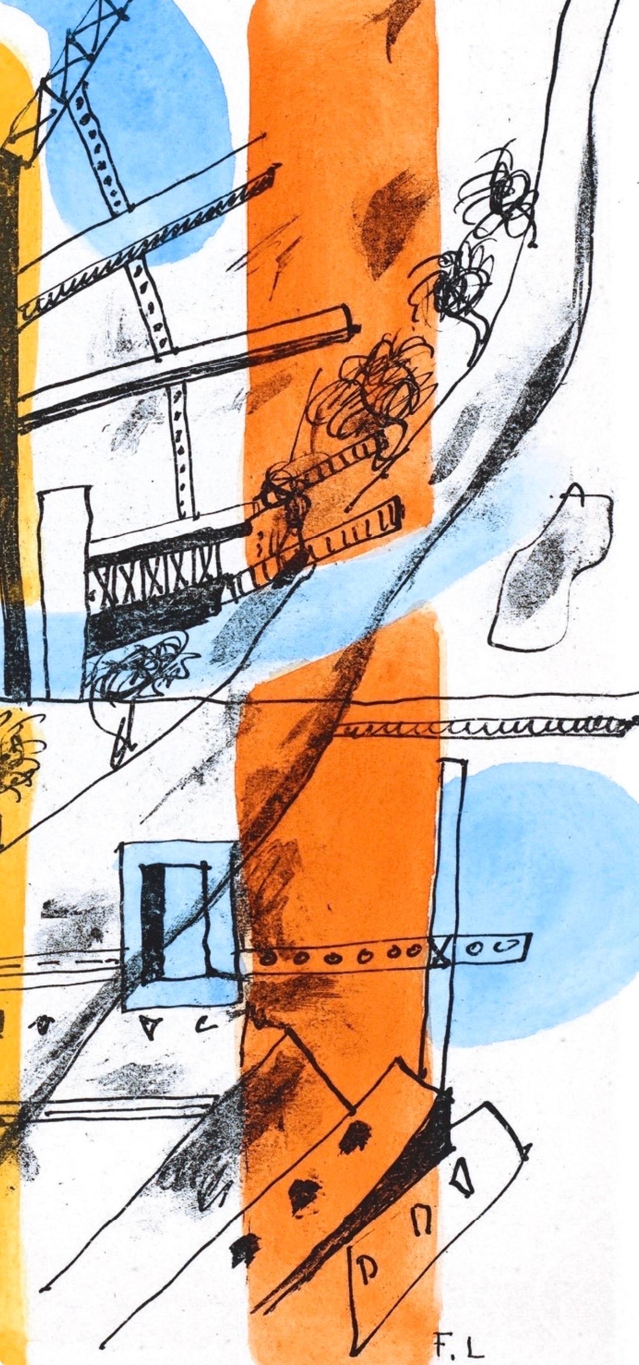 Fernand Leger, Metropolitan, from The Illuminations, 1949 - Beige Figurative Print by Fernand Léger