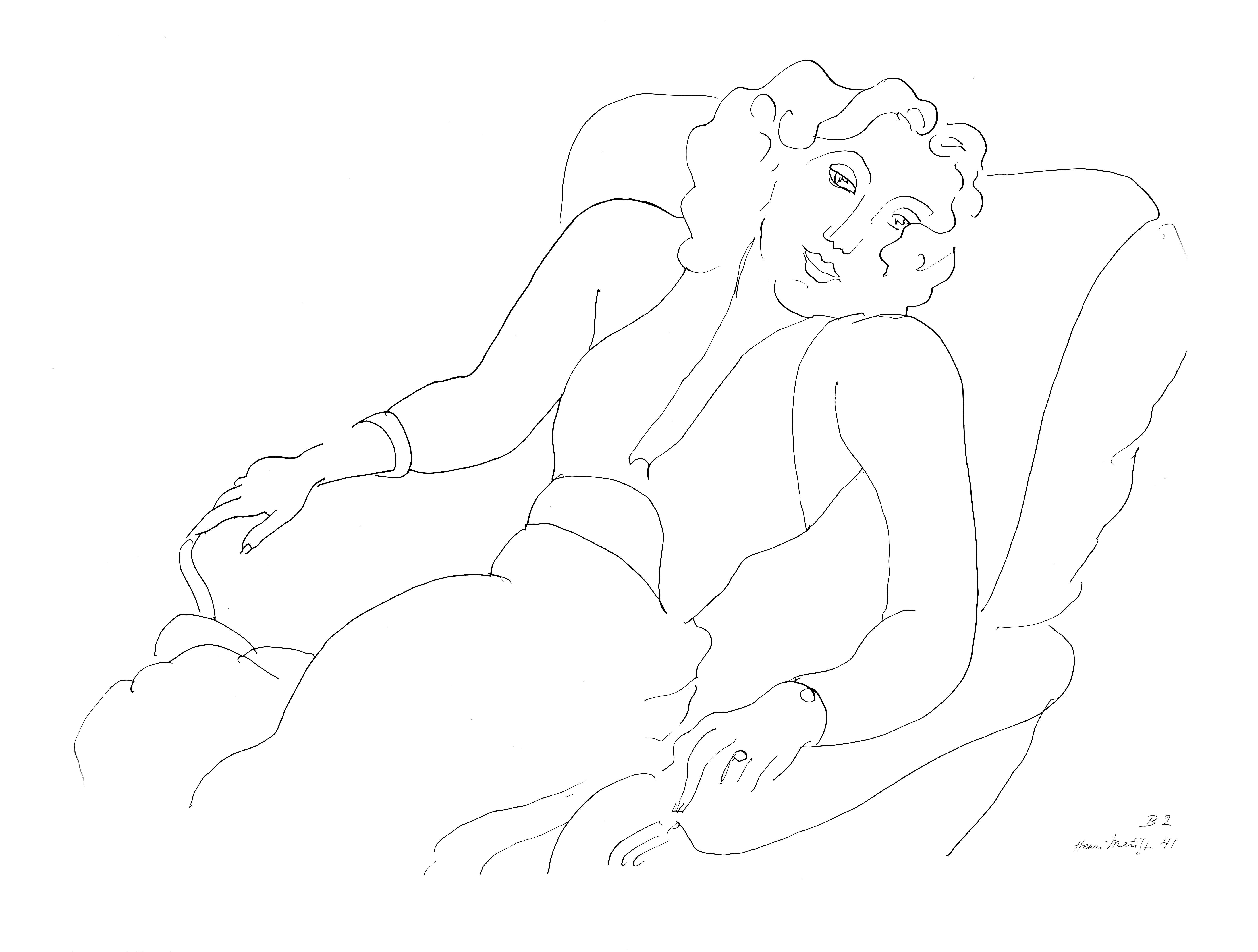 This exquisite lithograph after Henri Matisse (1869–1954), titled Serie B, var. 2 (Series B, Variation 2), from the album Henri Matisse, Dessins, Themes et Variations (Drawings, Themes and Variations), originates from the 1943 edition published by