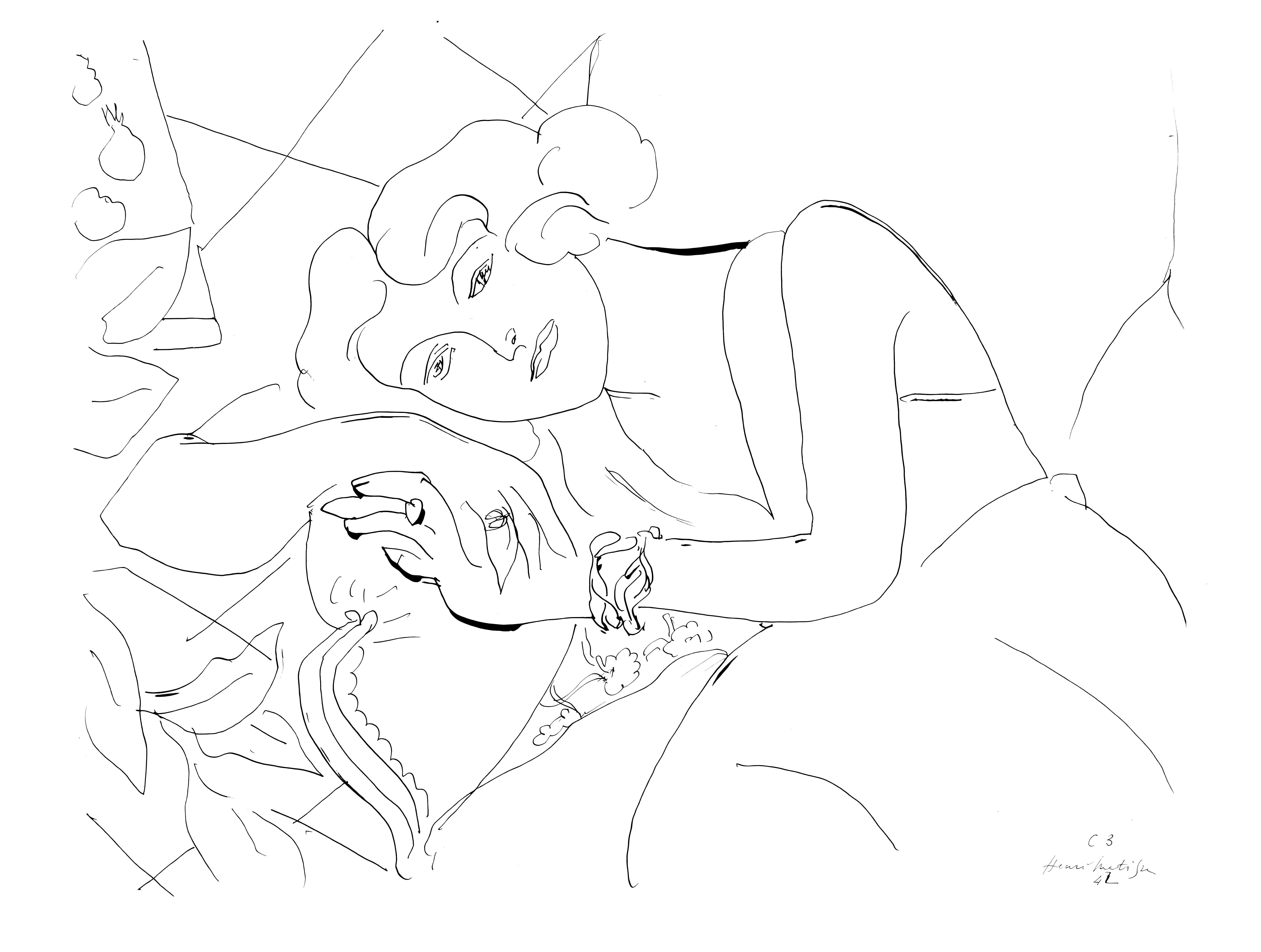 This exquisite lithograph after Henri Matisse (1869–1954), titled Serie C, var. 3 (Series C, Variation 3), from the album Henri Matisse, Dessins, Themes et Variations (Drawings, Themes and Variations), originates from the 1943 edition published by