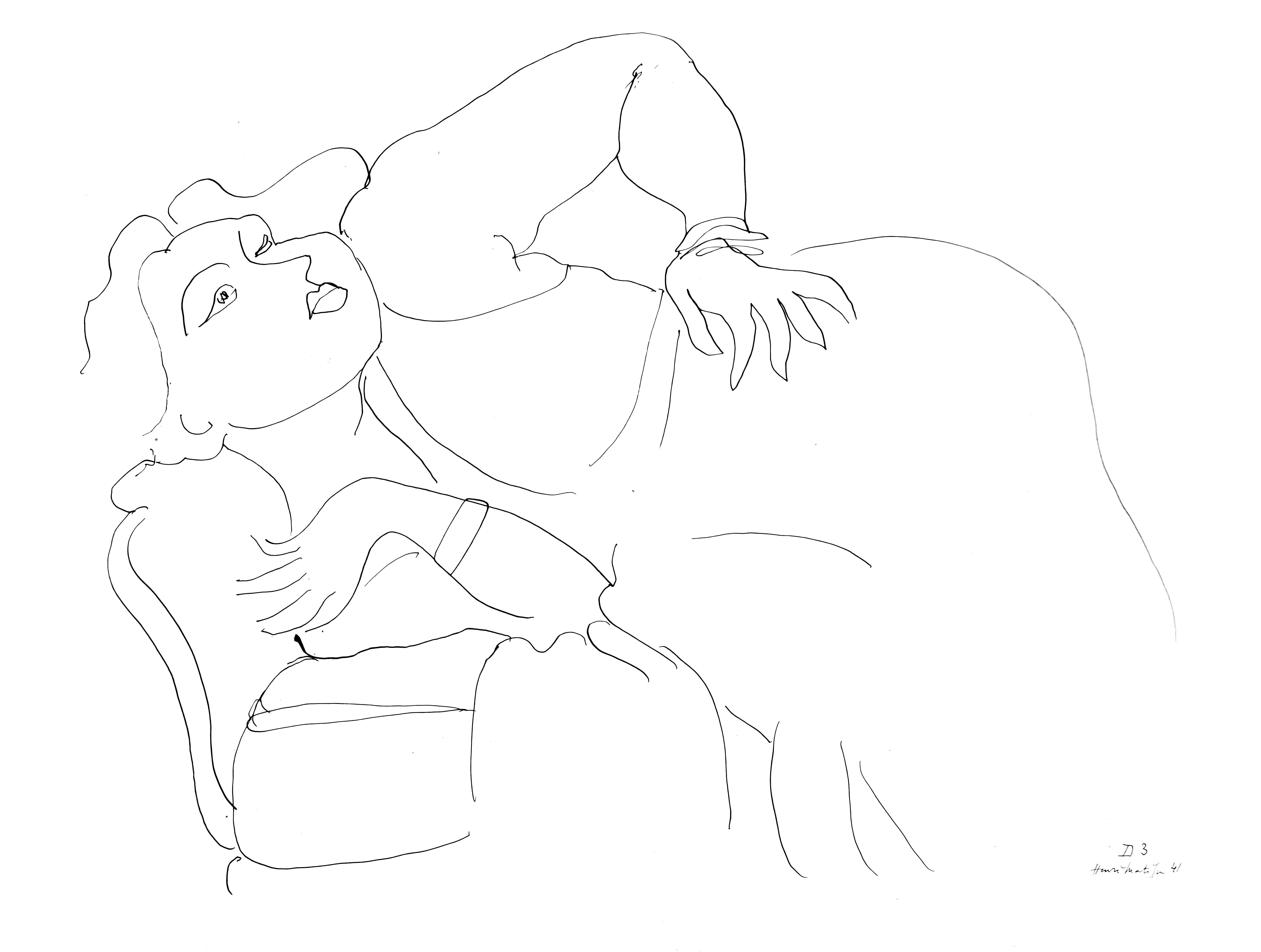 This exquisite lithograph after Henri Matisse (1869–1954), titled Serie D, var. 3 (Series D, Variation 3), from the album Henri Matisse, Dessins, Themes et Variations (Drawings, Themes and Variations), originates from the 1943 edition published by