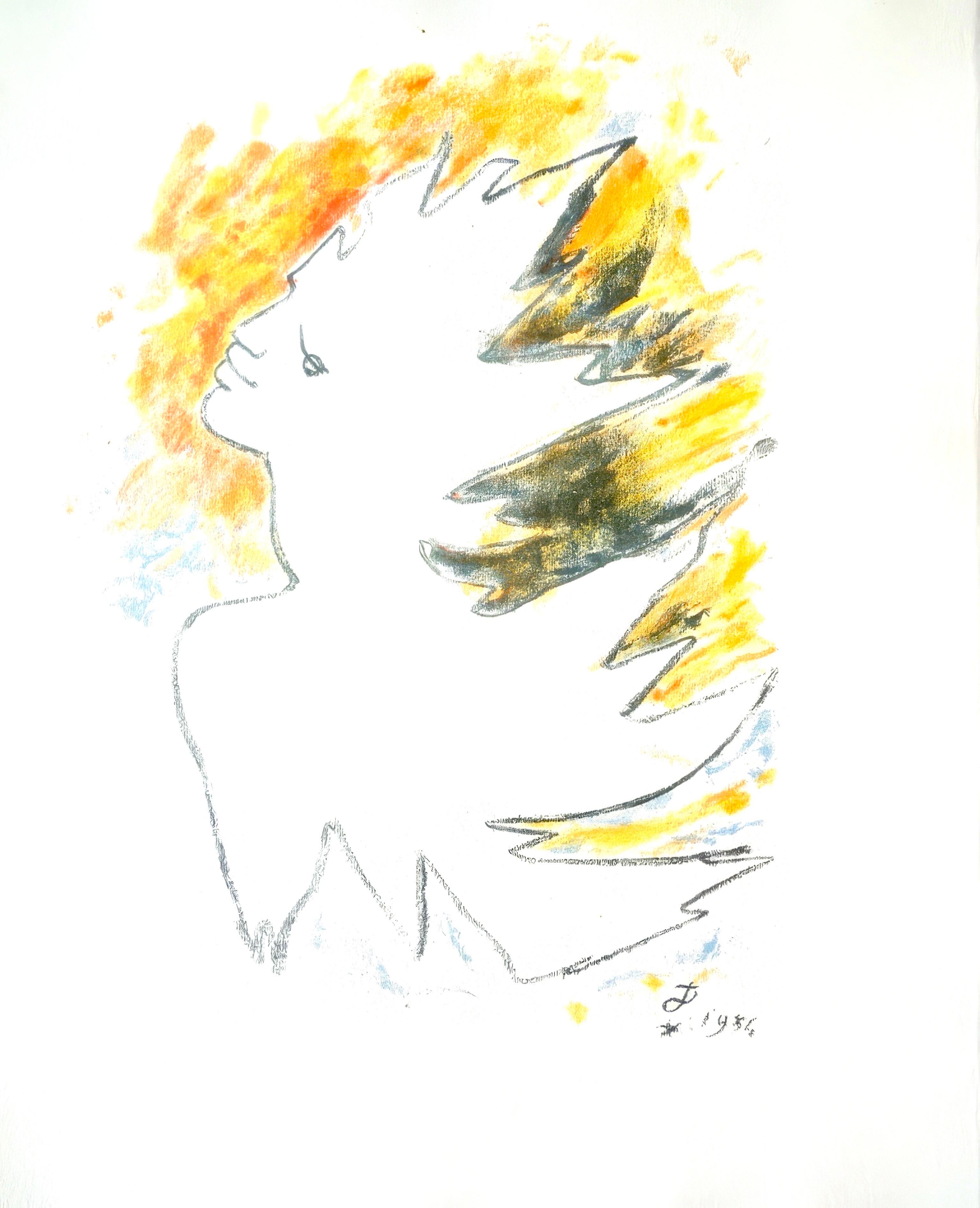 This exquisite lithograph by Jean Cocteau (1889–1963), titled Sans titre (Untitled), originates from the 1955 album Sous le manteau de feu, Poems, douze lithographies originales de Jean Cocteau de l
Academie francaise (Under the Coat of Fire, Poems,
