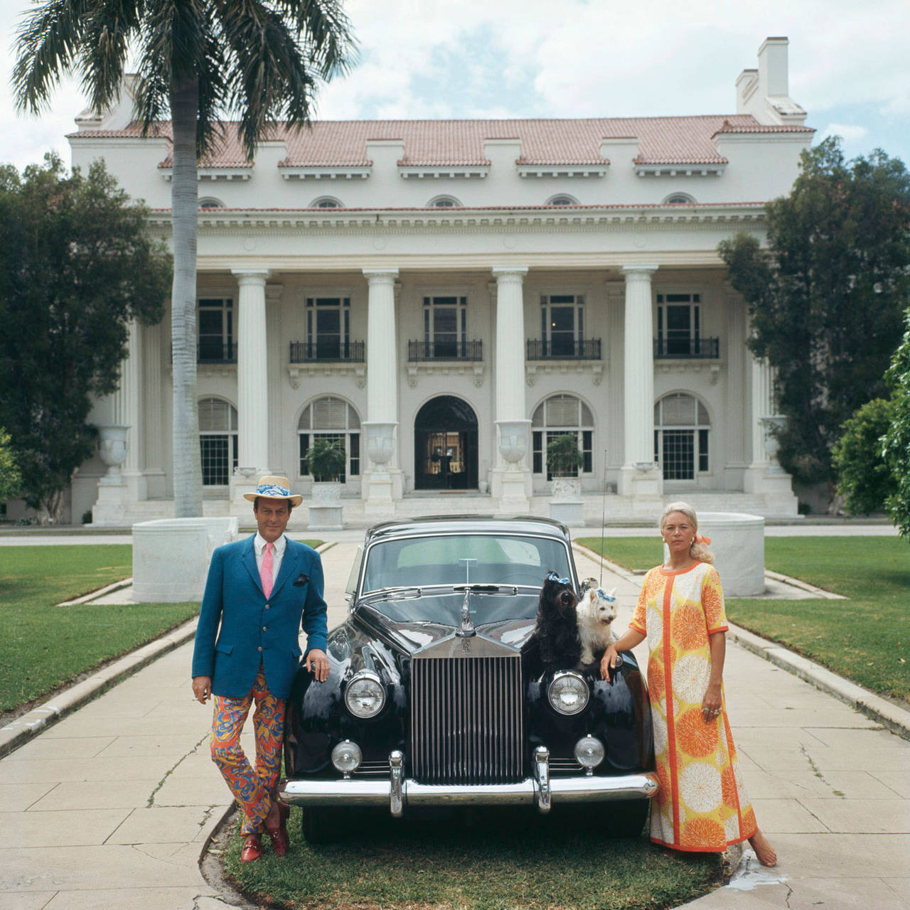 Slim Aarons 'Mr & Mrs Donald Leas with Rolls Royce, Flagler Museum, Palm Beach'