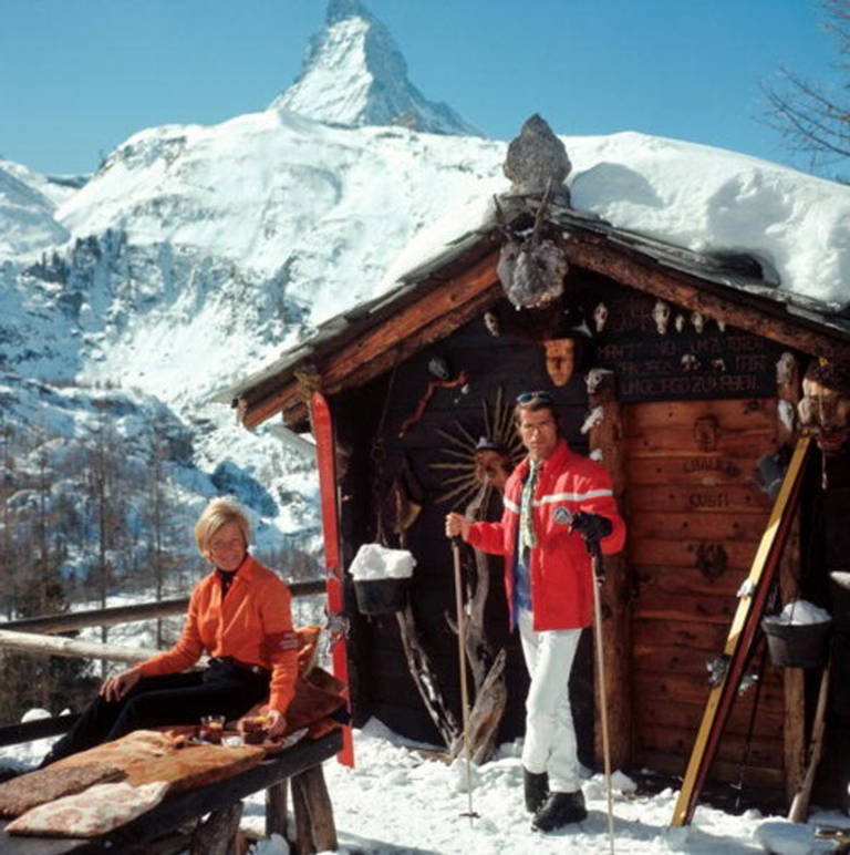 Palace Hotel: The Palace Hotel in Gstaad - Gray Landscape Photograph by Slim Aarons
