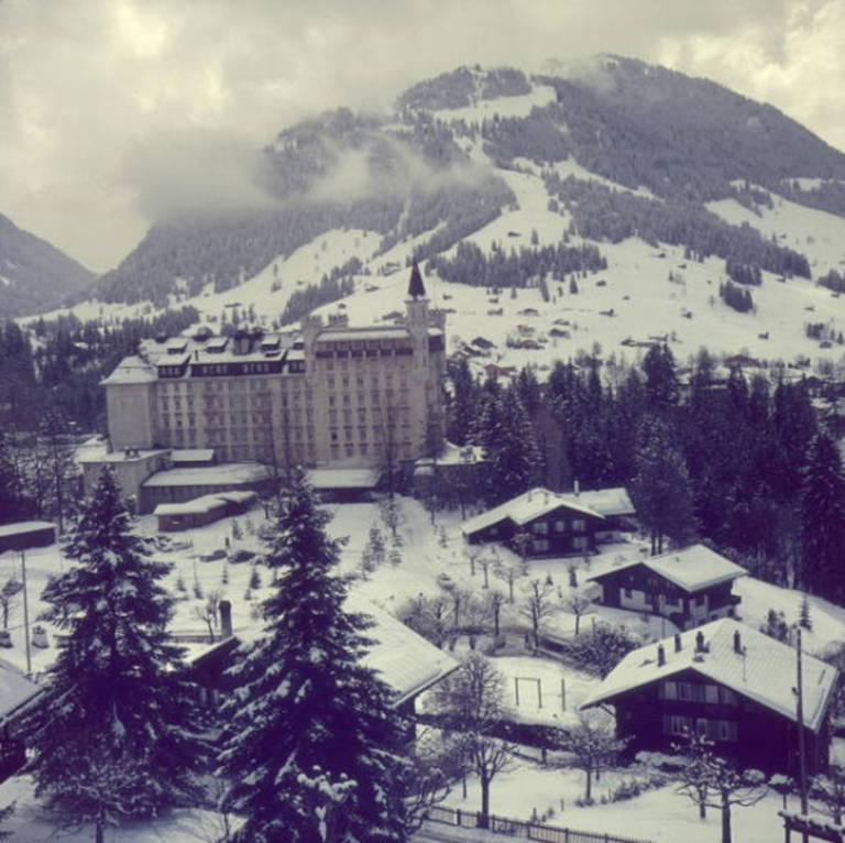 Slim Aarons Landscape Photograph - Palace Hotel: The Palace Hotel in Gstaad