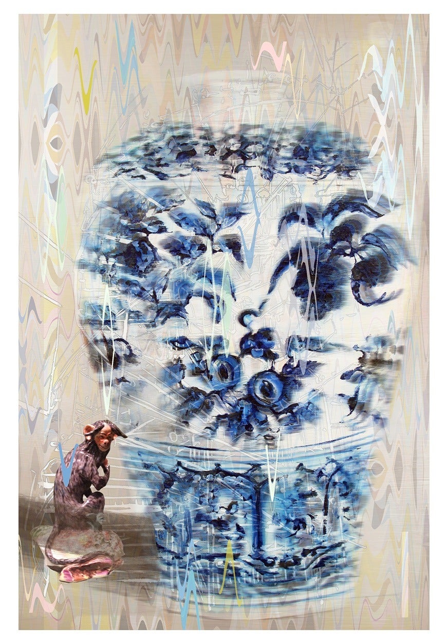 Dúo Metropolitano con Pájaros (Mariposas) - Painting de Mary Ann Strandell