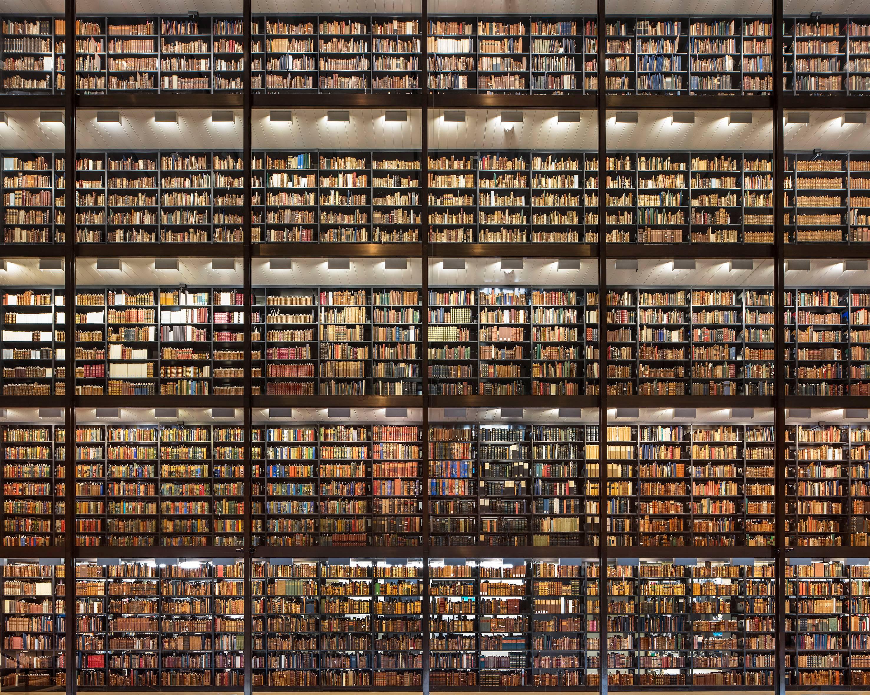 Reinhard Görner Landscape Photograph - Shining Wall of Books  //  Beinecke Rare Books and Manuscript Library, New Haven
