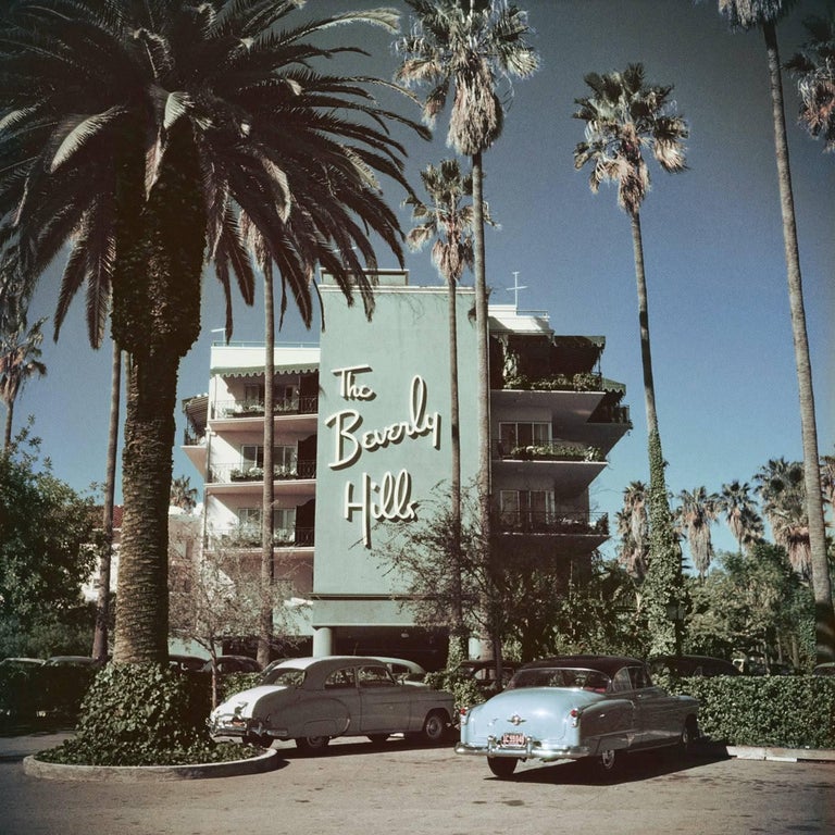 Slim Aarons Color Photograph - Beverly Hills Hotel, Estate Edition Photograph, Classic Mint Green on Blue