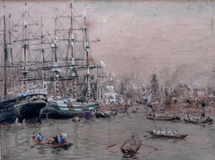 French Impressionist watercolor study of a harbour