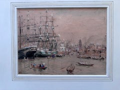French Impressionist watercolor study of a harbour